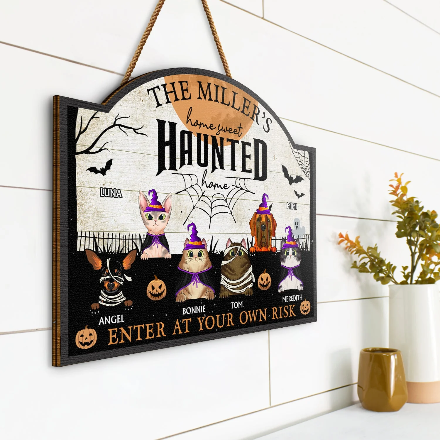 Home Haunted Home Enter At Your Own Risk - Halloween, Birthday, Home Warming, Funny Gift For Dog Lovers, Cat Lovers - Personalized Custom Shaped Wood Sign - Image 2