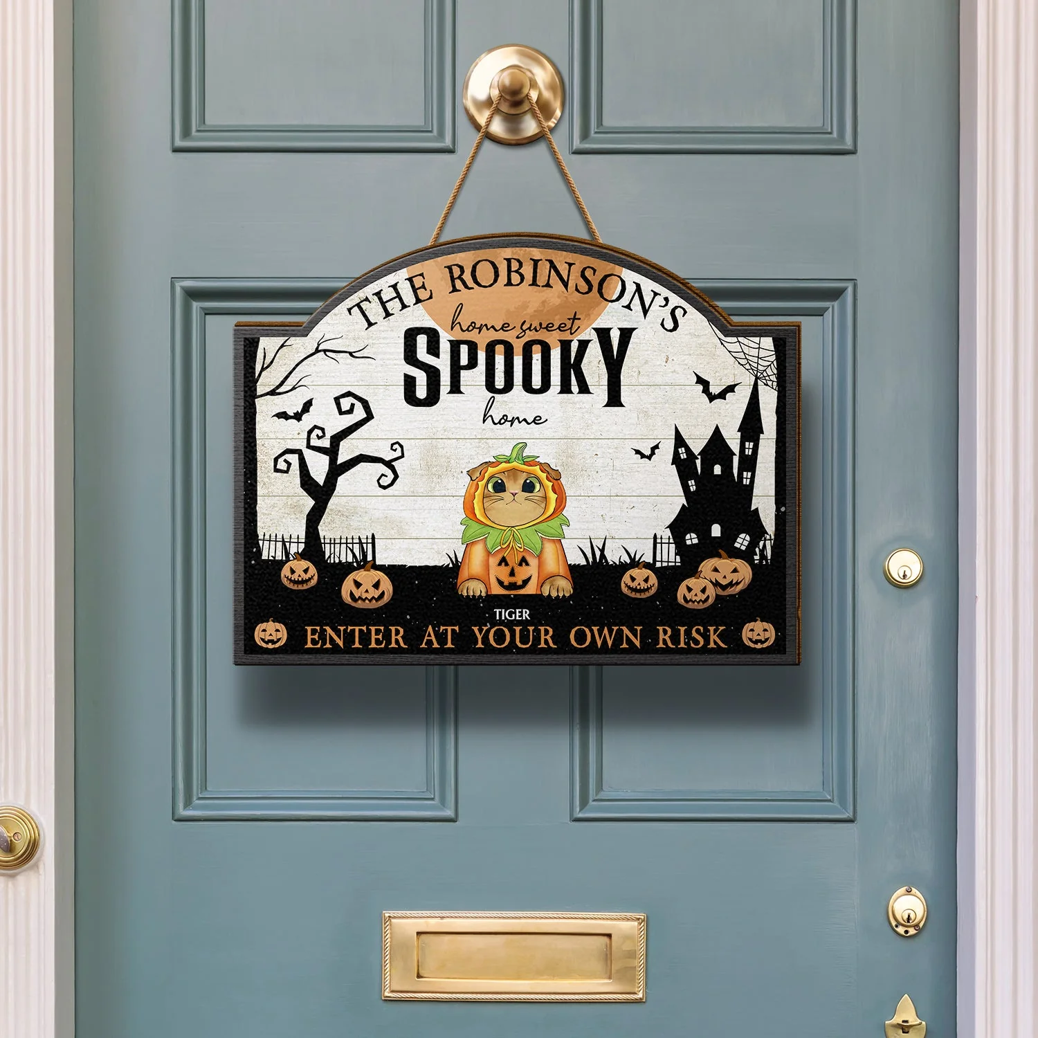 Home Haunted Home Enter At Your Own Risk - Halloween, Birthday, Home Warming, Funny Gift For Dog Lovers, Cat Lovers - Personalized Custom Shaped Wood Sign - Image 3