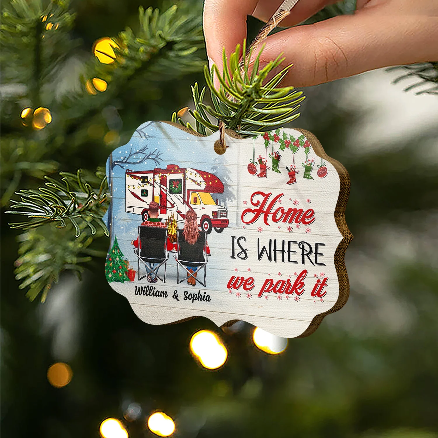 Home Is Where - Gift For Camping Lovers - Personalized Custom Wooden Ornament, Aluminum Ornament - Image 3