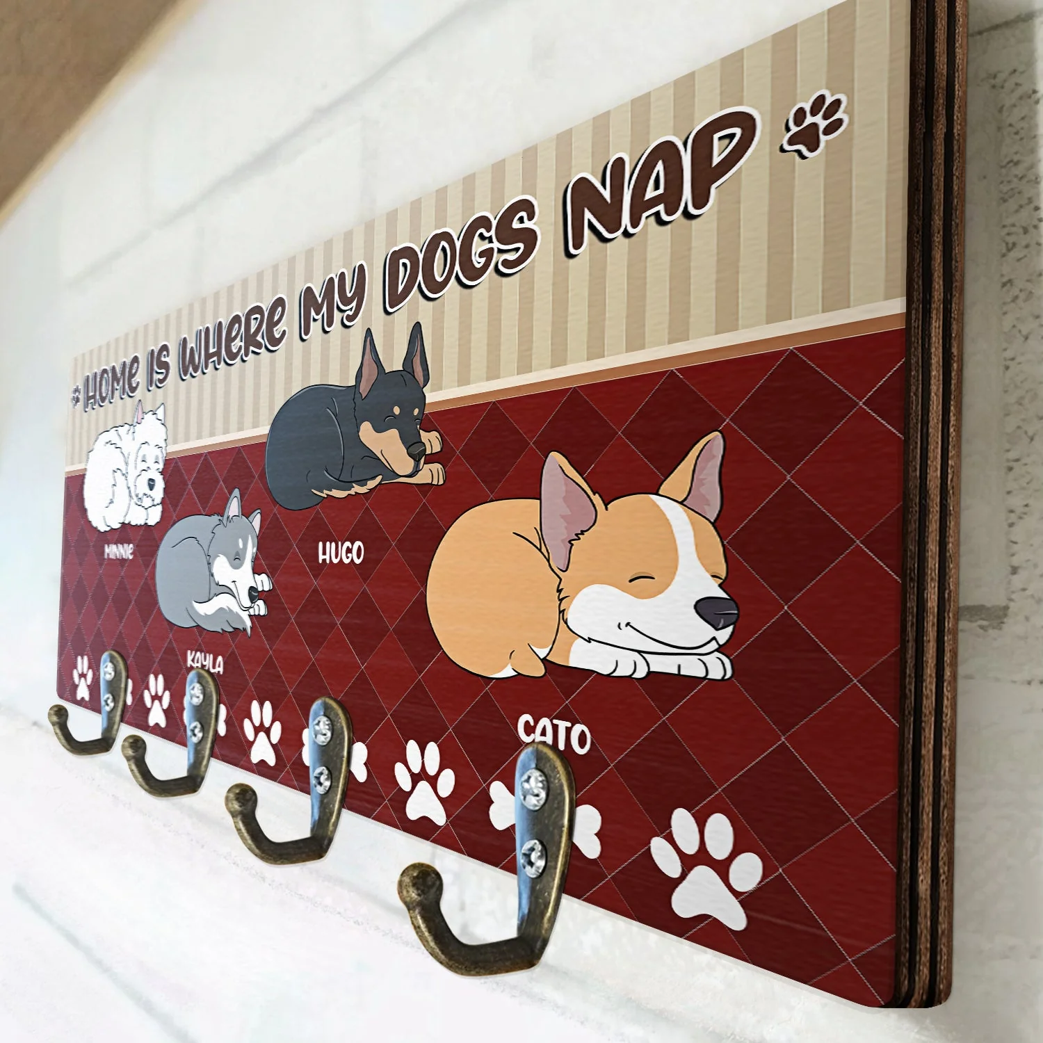 Home Is Where My Dog Naps - Gift For Dog Lovers - Personalized Custom Wood Key Holder - Image 3