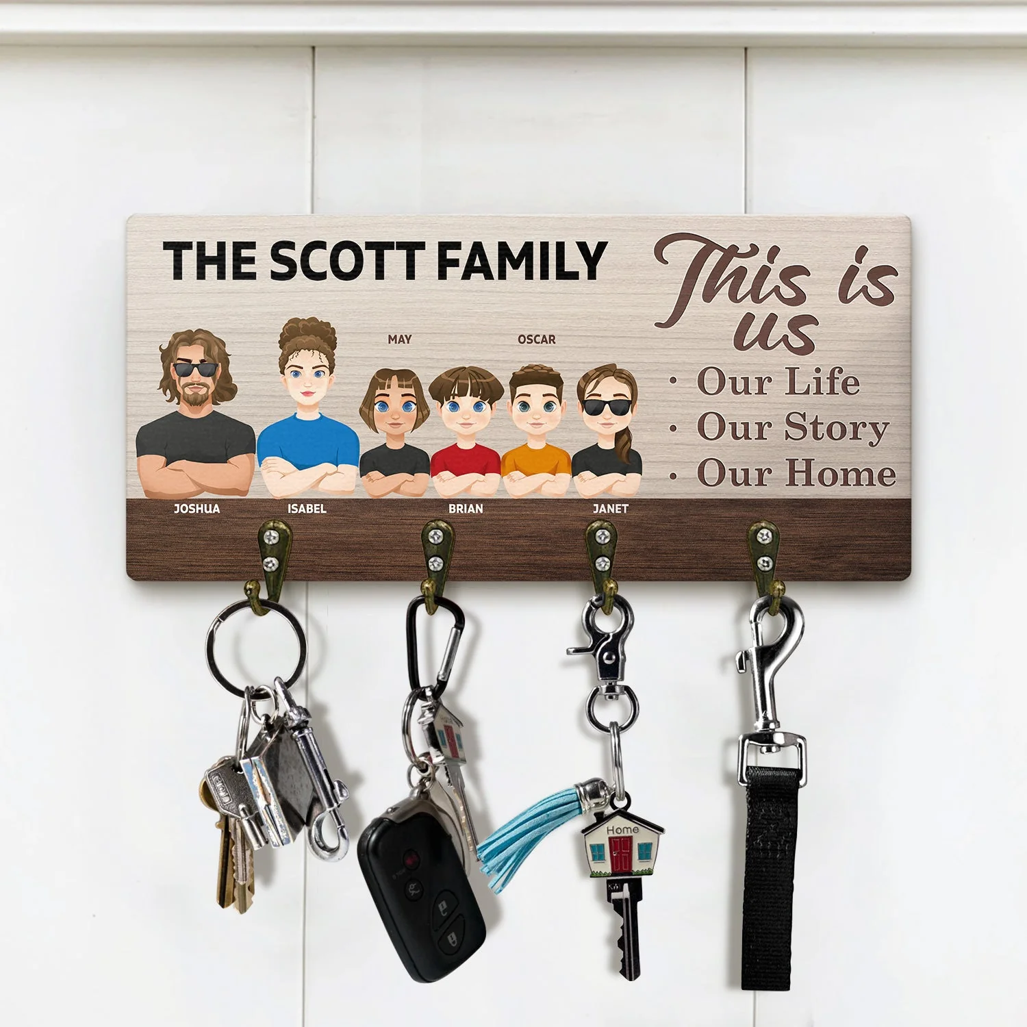 Home Is Where Our Bunch Of Crazies Are - Birthday, Decor, Housewarming, Anniversary, Funny Gift For Couple, Parents, Family - Personalized Wood Key Holder - Image 2