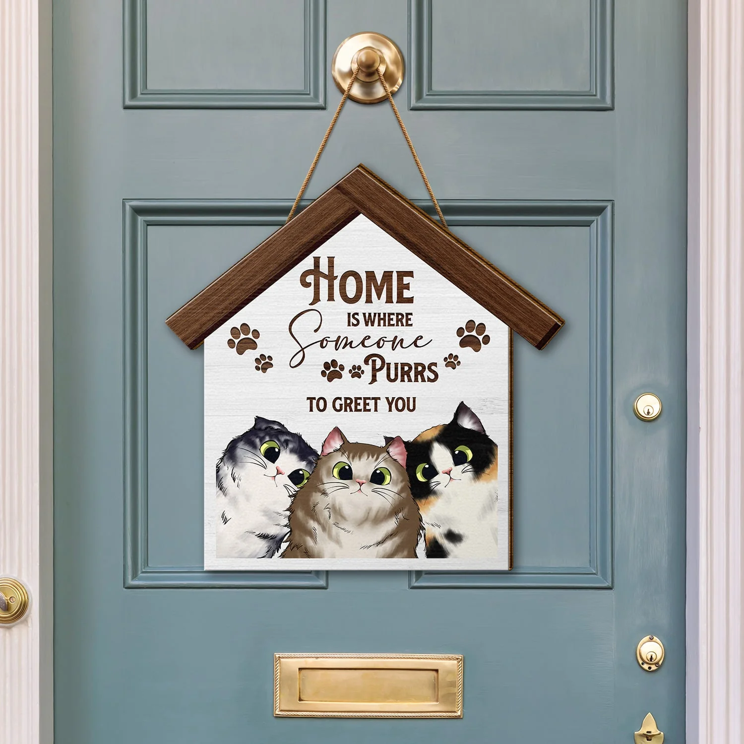 Home Is Where Someone Purrs To Greet You - Birthday, Decor Gift For Cat Lovers, Cat Moms, Cat Dads, Pet Lovers - Personalized Custom Shaped Wood Sign - Image 3