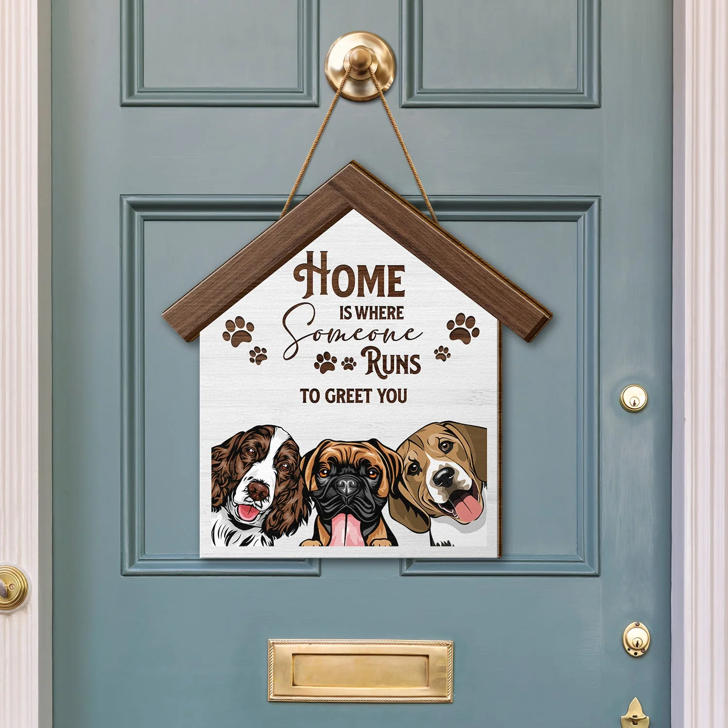 Home Is Where Someone Runs To Greet You - Birthday, Decor Gift For Dog Lovers, Dog Moms, Dog Dads, Pet Lovers - Personalized Custom Shaped Wood Sign - Image 3