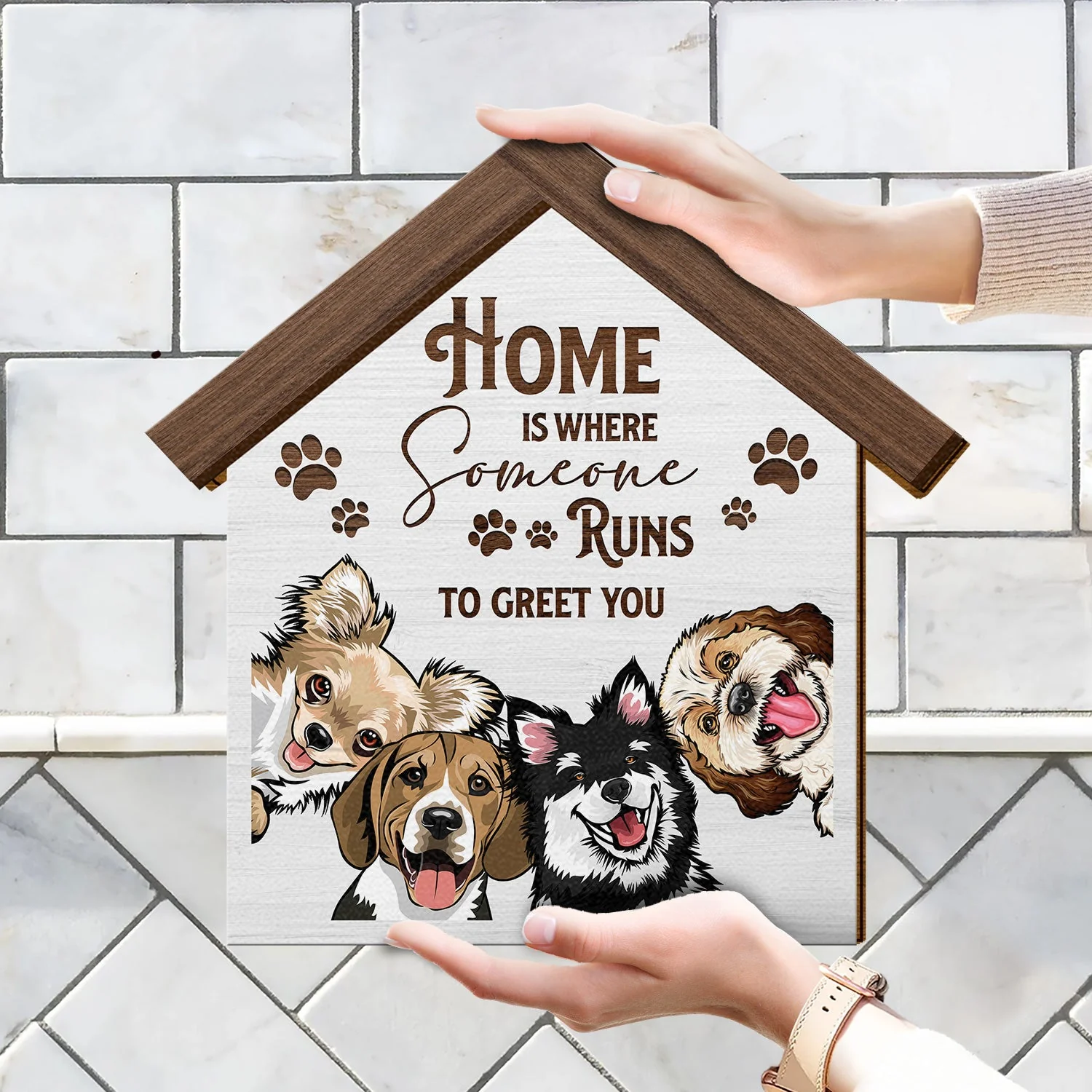 Home Is Where Someone Runs To Greet You - Birthday, Decor Gift For Dog Lovers, Dog Moms, Dog Dads, Pet Lovers - Personalized Custom Shaped Wood Sign - Image 4