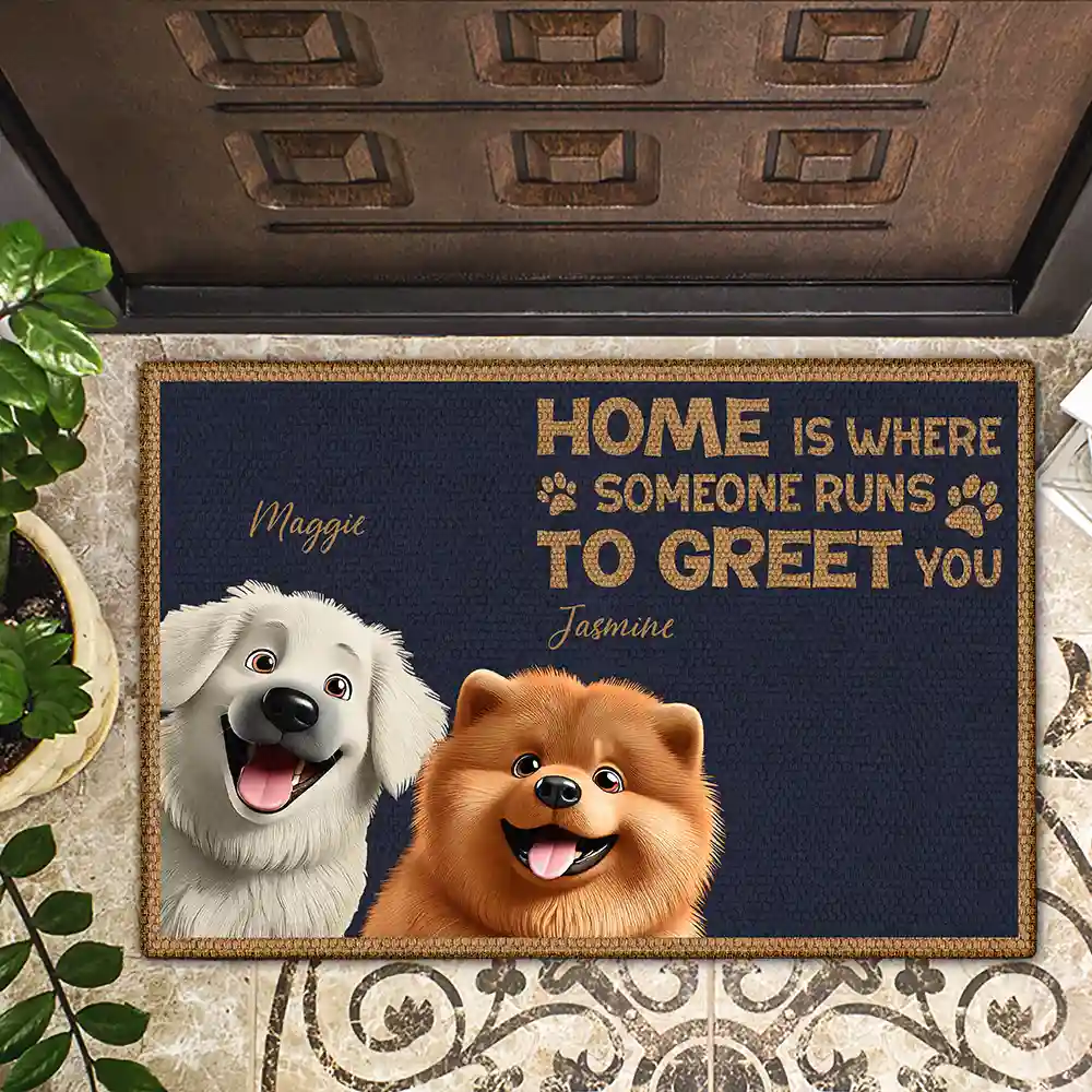 Home Is Where Someone Runs To Greet You Dog - Personalized Doormat - Image 2