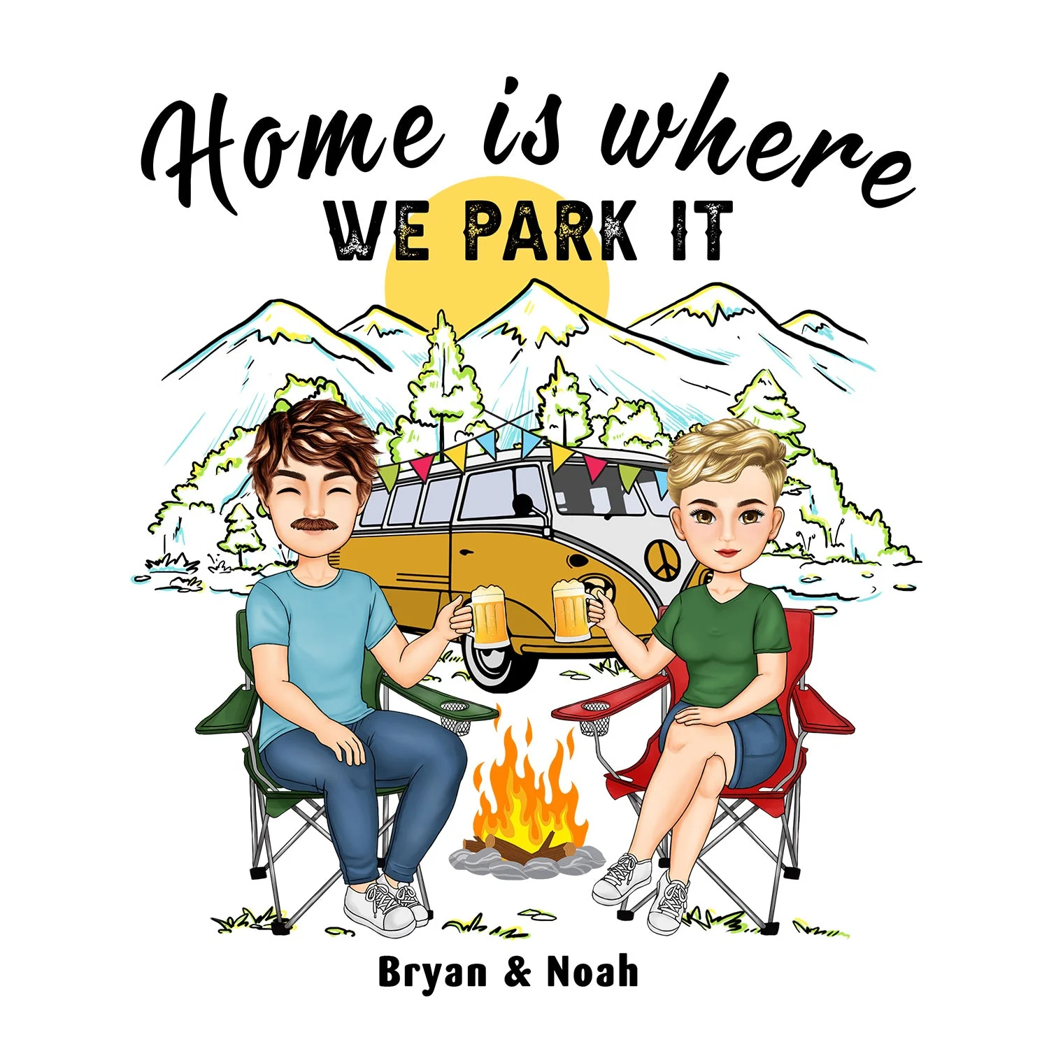 Home Is Where We Park It Cartoon - Gift For Camping Couples - Personalized Camping Decal, Decor Decal - Image 2