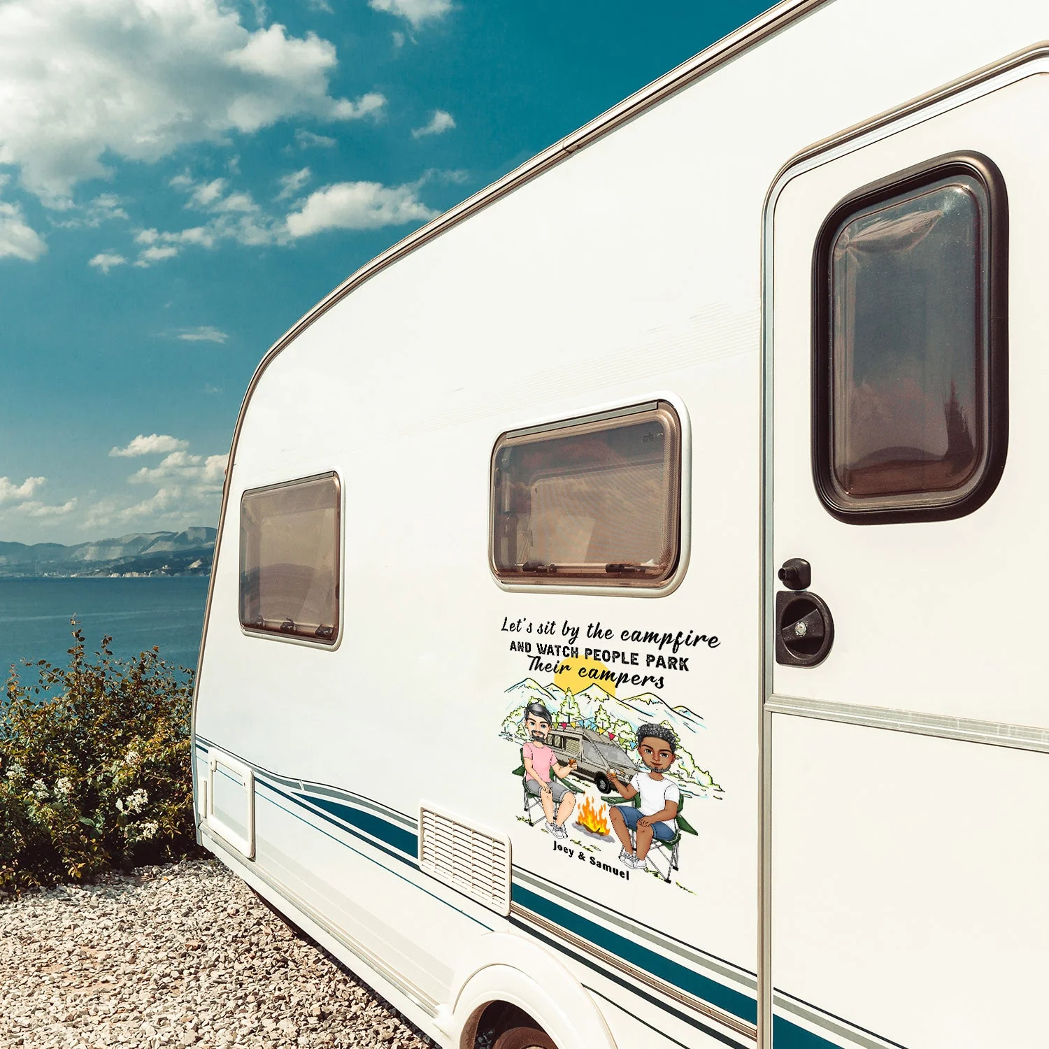 Home Is Where We Park It Cartoon - Gift For Camping Couples - Personalized Camping Decal, Decor Decal - Image 3