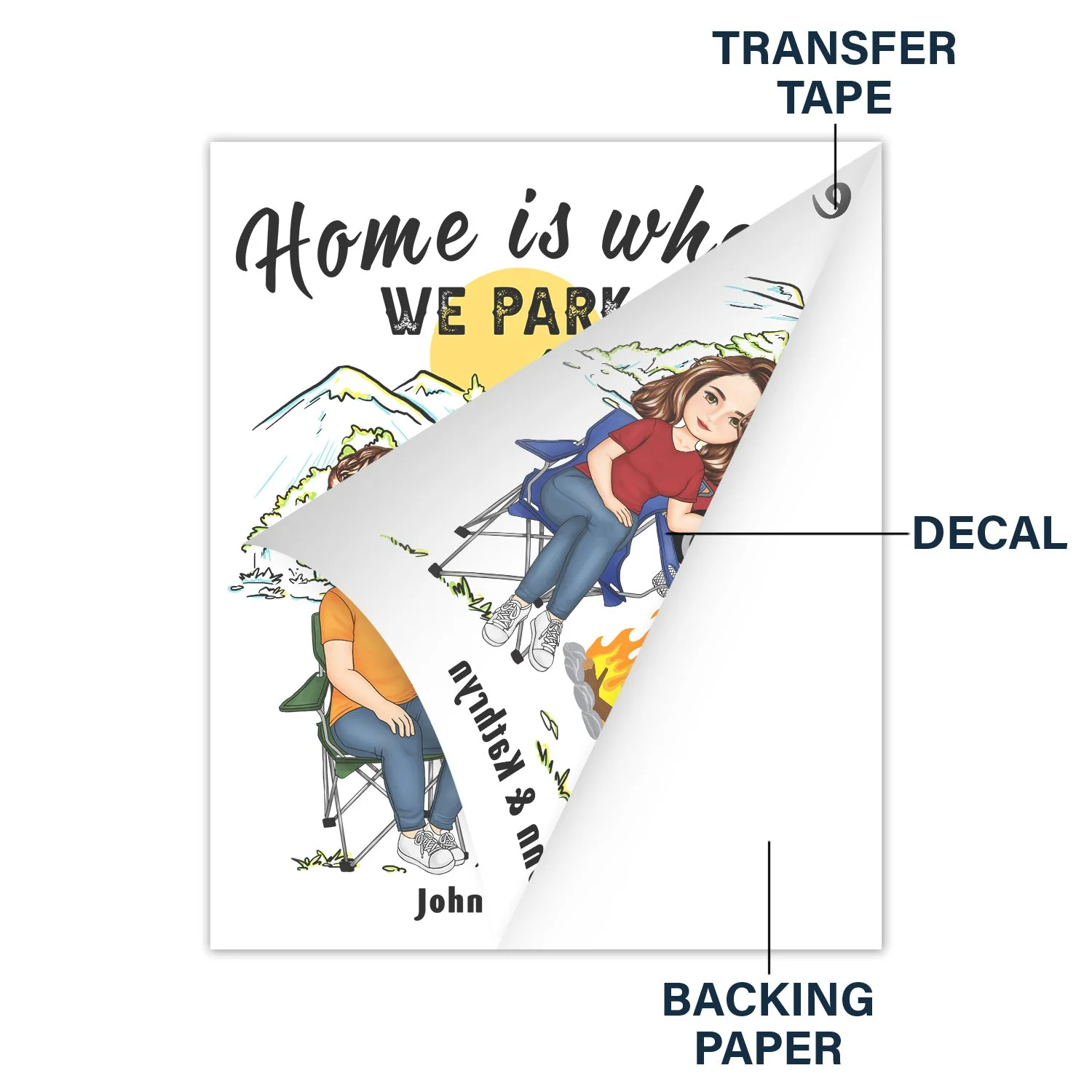 Home Is Where We Park It Cartoon - Gift For Camping Couples - Personalized Camping Decal, Decor Decal - Image 4