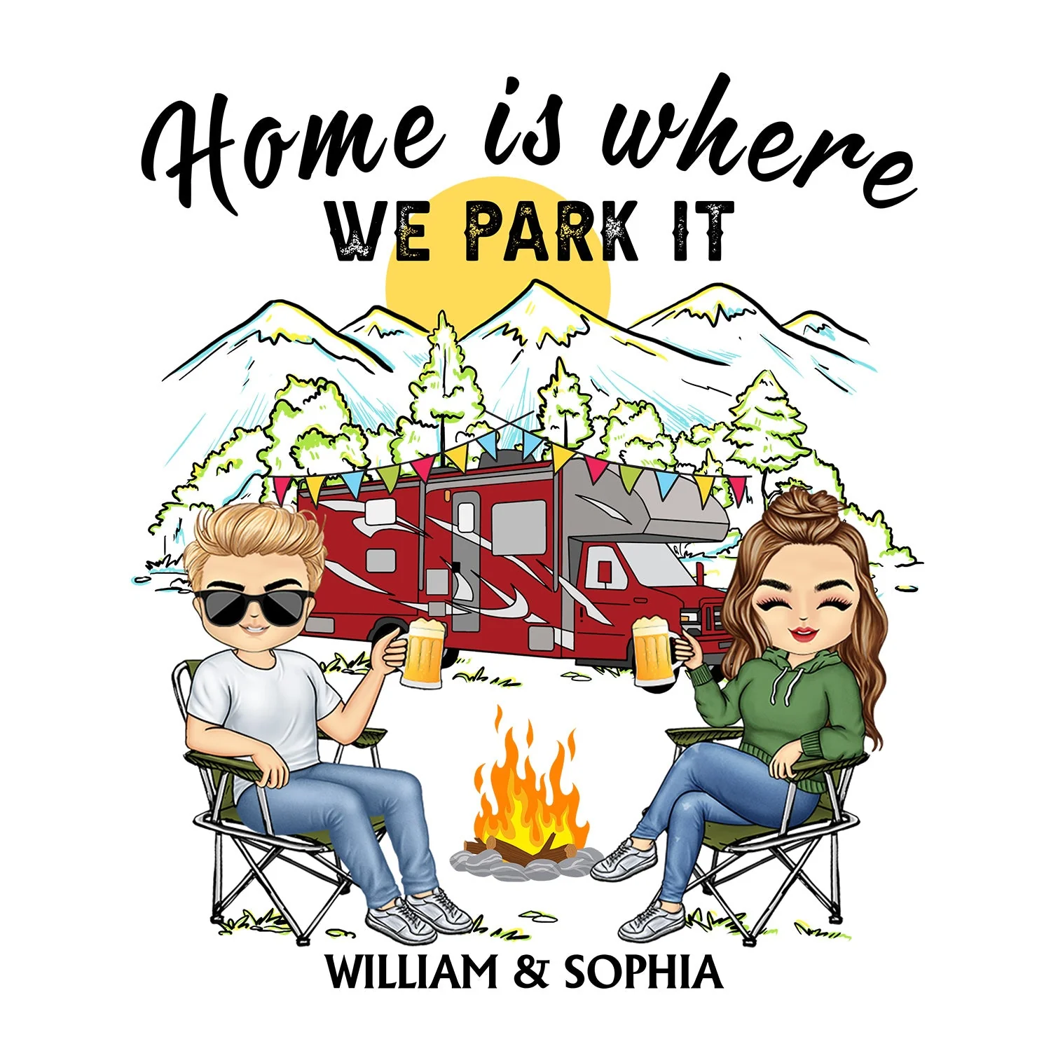 Home Is Where We Park It Chibi - Gift For Camping Couples - Personalized Camping Decal, Decor Decal - Image 2
