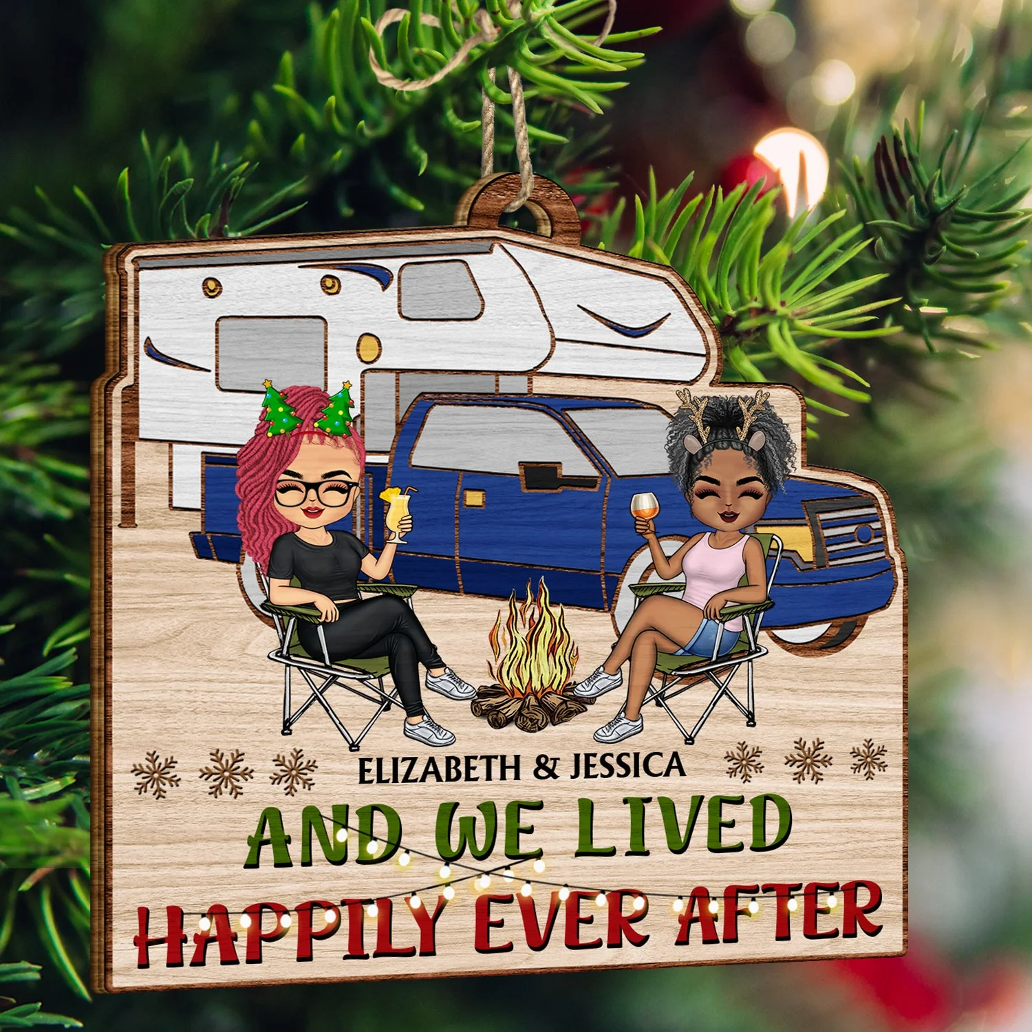 Home Is Where We Park It - Christmas Gifts For Couples, Camping Lovers - Personalized Custom Shaped Wooden Ornament - Image 3
