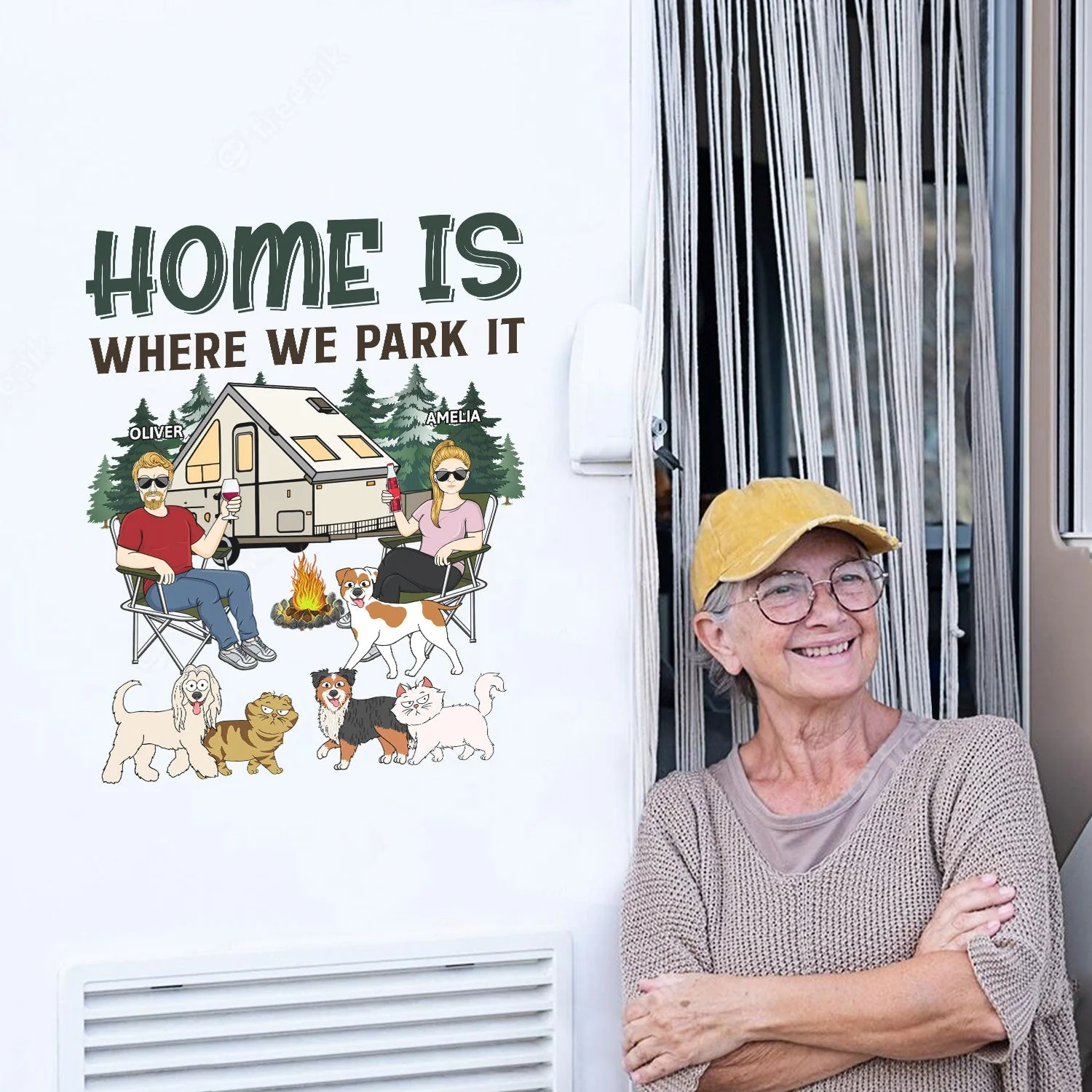 Home Is Where We Park It - Gift For Camping Lovers, Dog Lovers, Cat Lovers, Family - Personalized Camping Decal, Decor Decal - Image 4