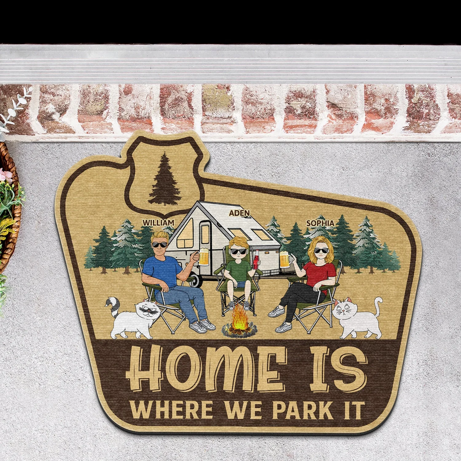 Home Is Where We Park It - Gift For Camping Lovers, Dog Lovers, Cat Lovers, Family - Personalized Custom Shaped Doormat - Image 3