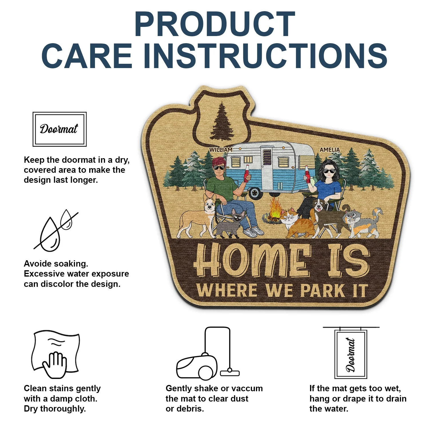 Home Is Where We Park It - Gift For Camping Lovers, Dog Lovers, Cat Lovers, Family - Personalized Custom Shaped Doormat - Image 5