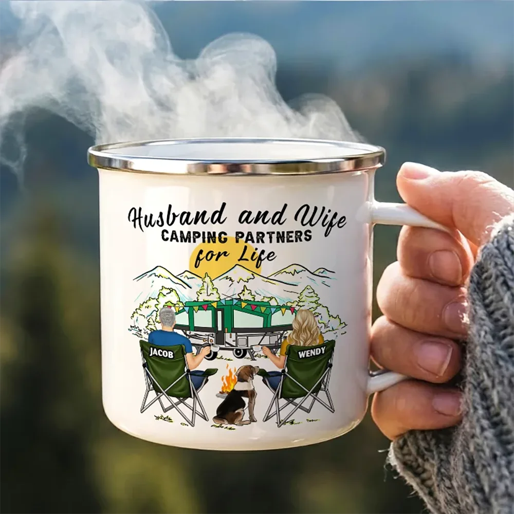 Home Is Where We Park It You And Me And The Dogs - Personalized Enamel Mug - Image 3