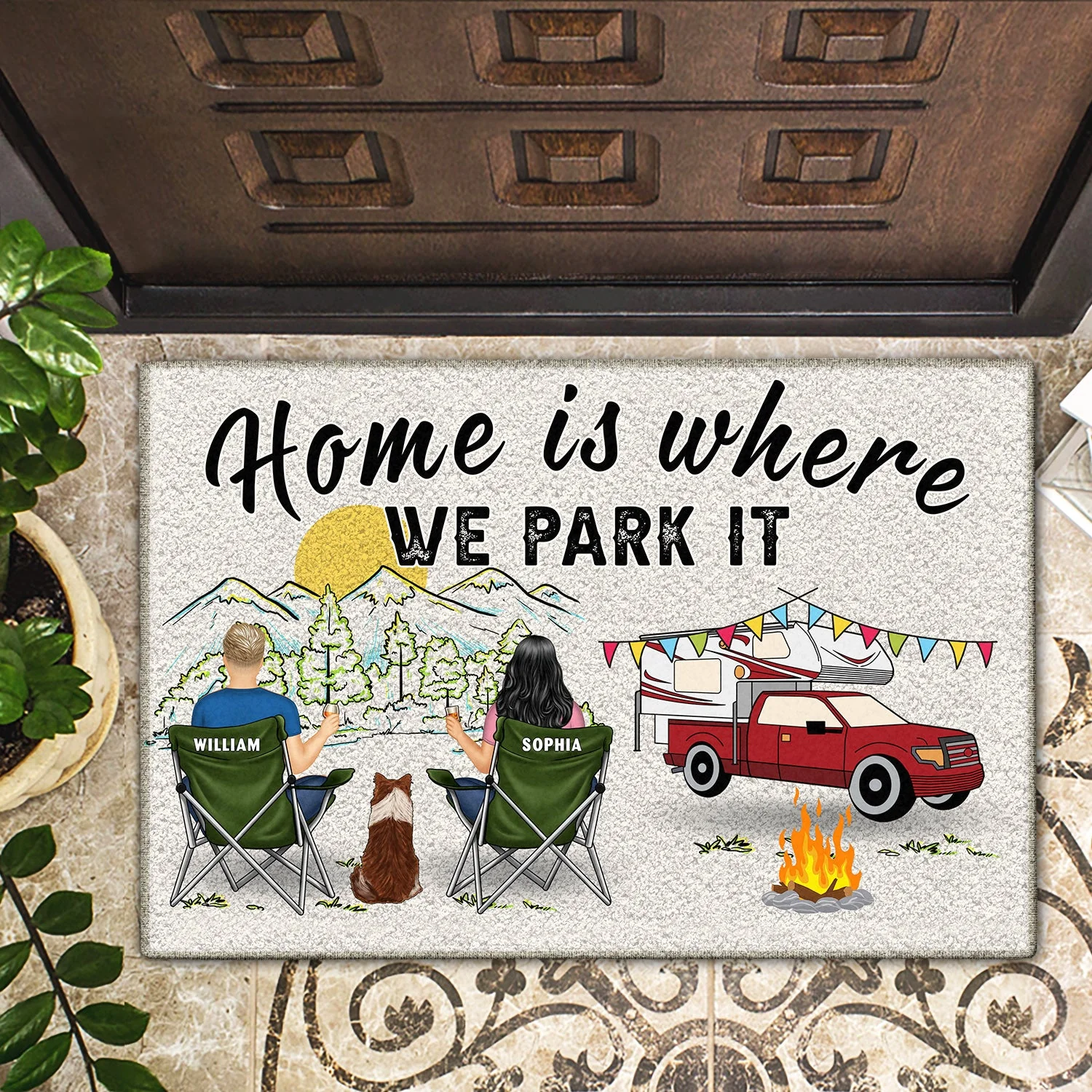 Home Is Where We Park It You And Me And The Dogs - Gift For Camping Lovers - Personalized Doormat - Image 2