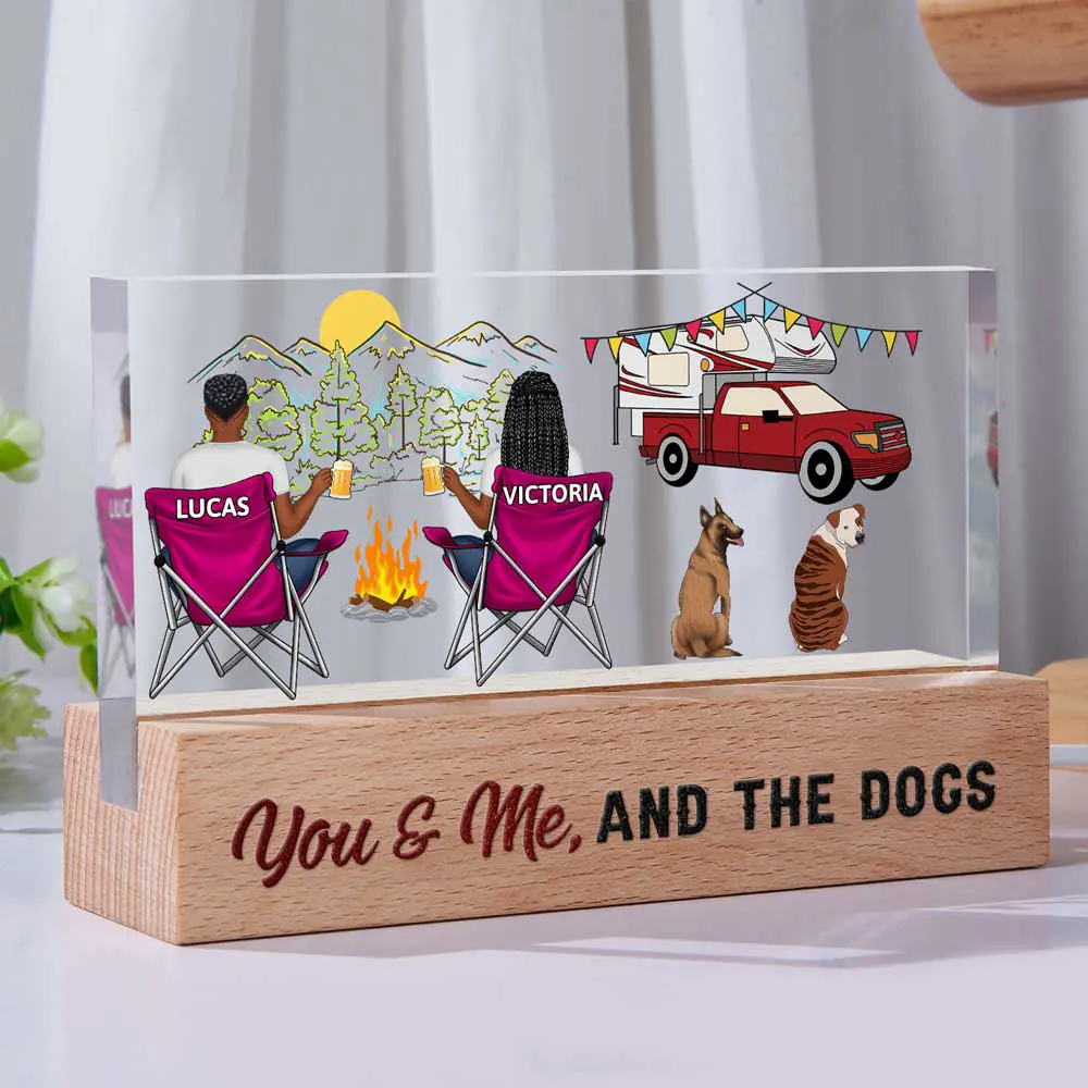 Home Is Where We Park It You And Me And The Dogs Happy Camper Couple - Personalized Rectangle LED Light - Image 2