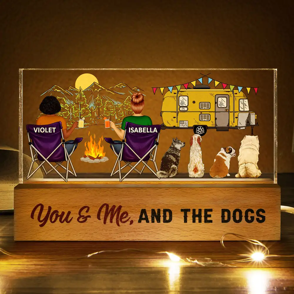 Home Is Where We Park It You And Me And The Dogs Happy Camper Couple - Personalized Rectangle LED Light - Image 3