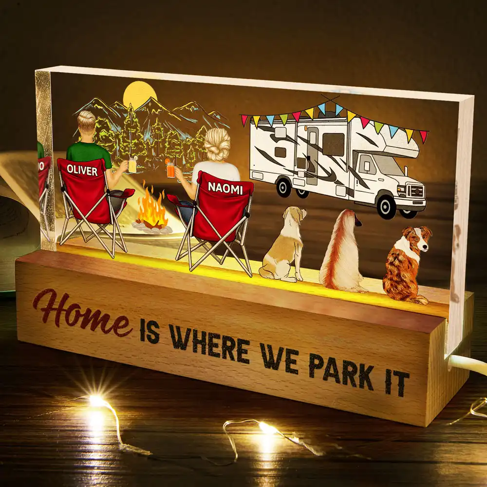Home Is Where We Park It You And Me And The Dogs Happy Camper Couple - Personalized Rectangle LED Light - Image 5