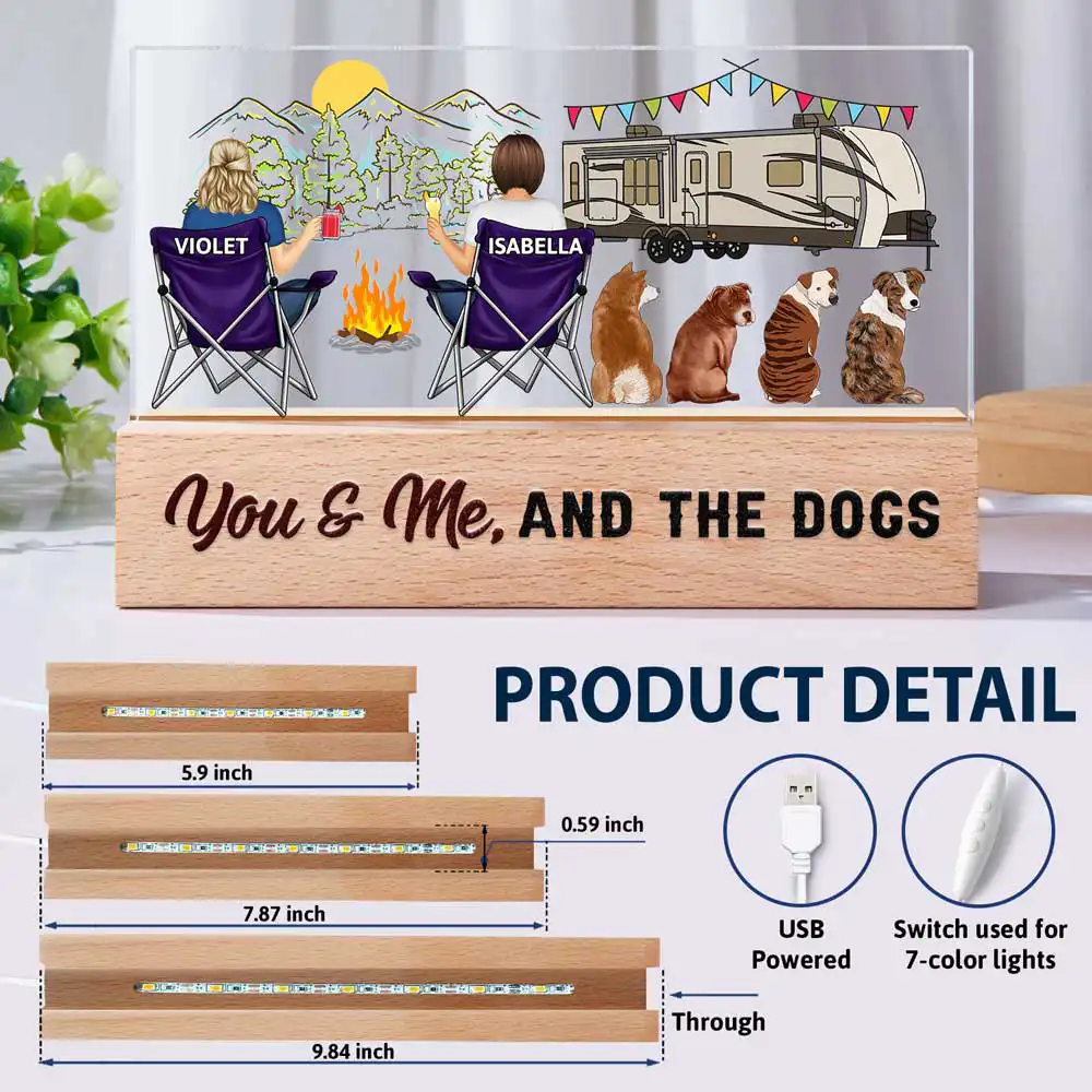 Home Is Where We Park It You And Me And The Dogs Happy Camper Couple - Personalized Rectangle LED Light - Image 6
