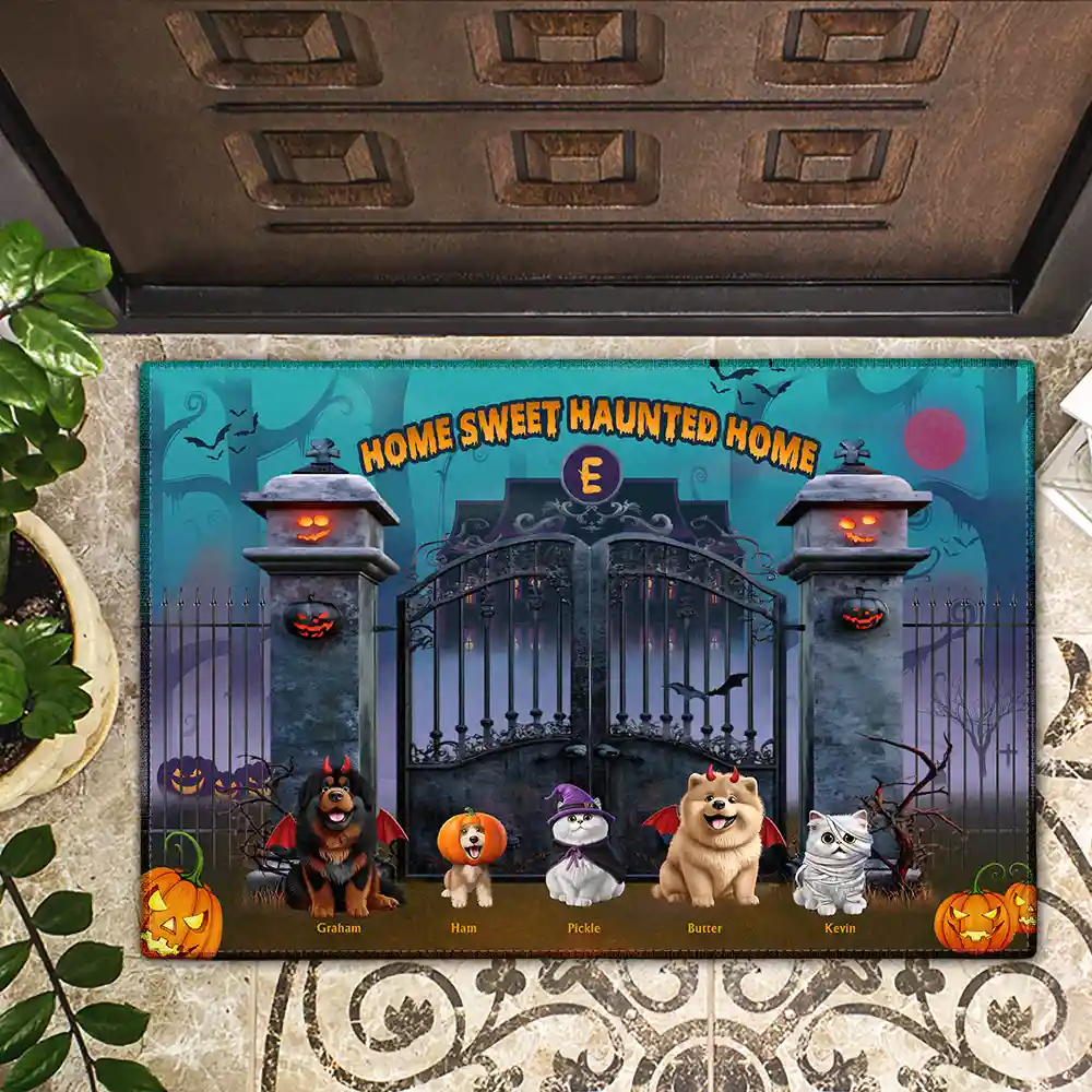 Home Sweet Haunted Home Monogram Family Name - Personalized Doormat - Image 2