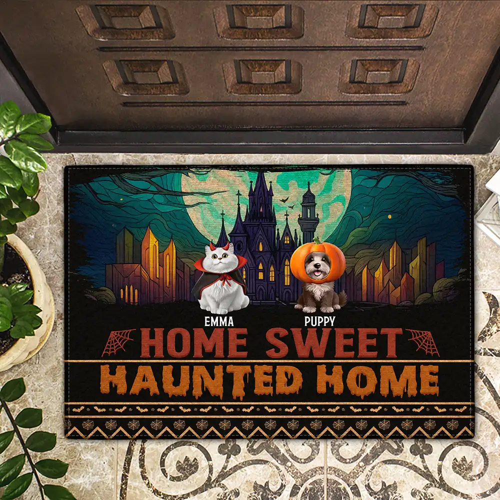 Home Sweet Haunted Home Pet Lovers - Personalized Doormat - Image 2
