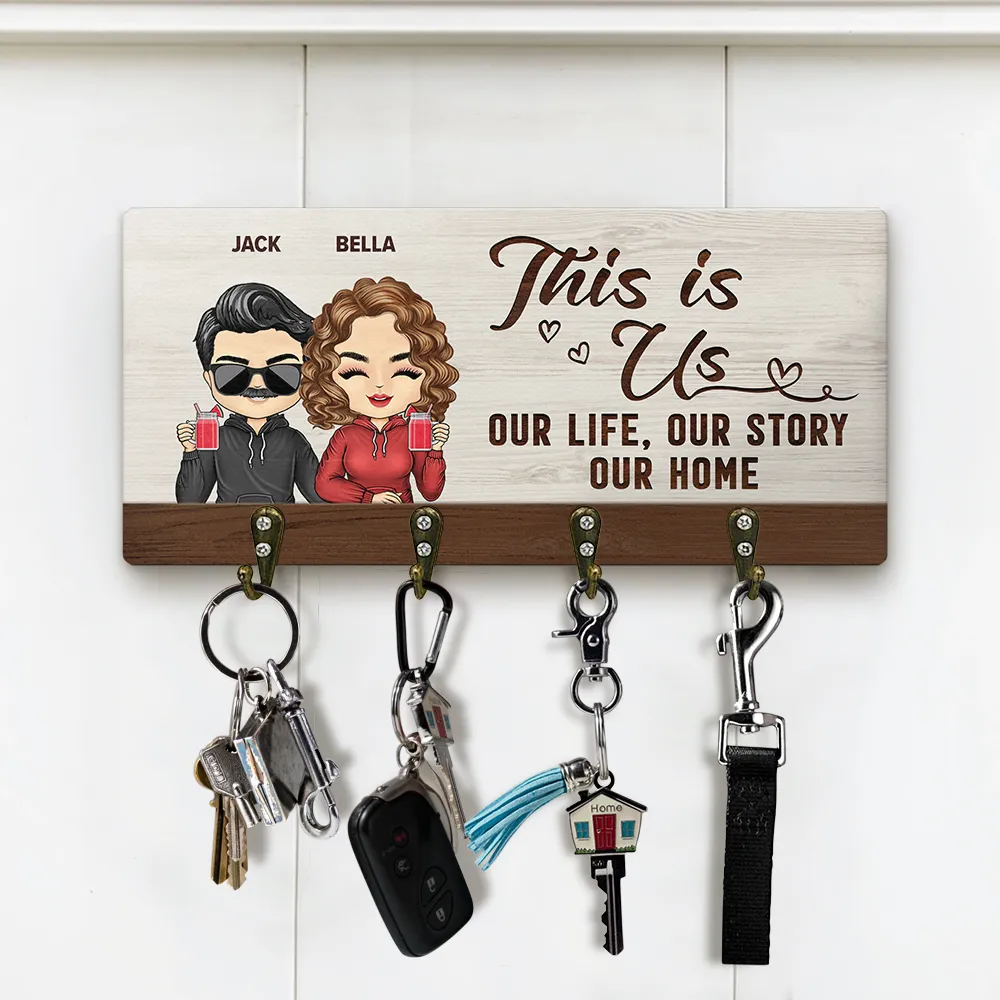 Home Sweet Home Chibi Family - Personalized Wood Key Holder - Image 2