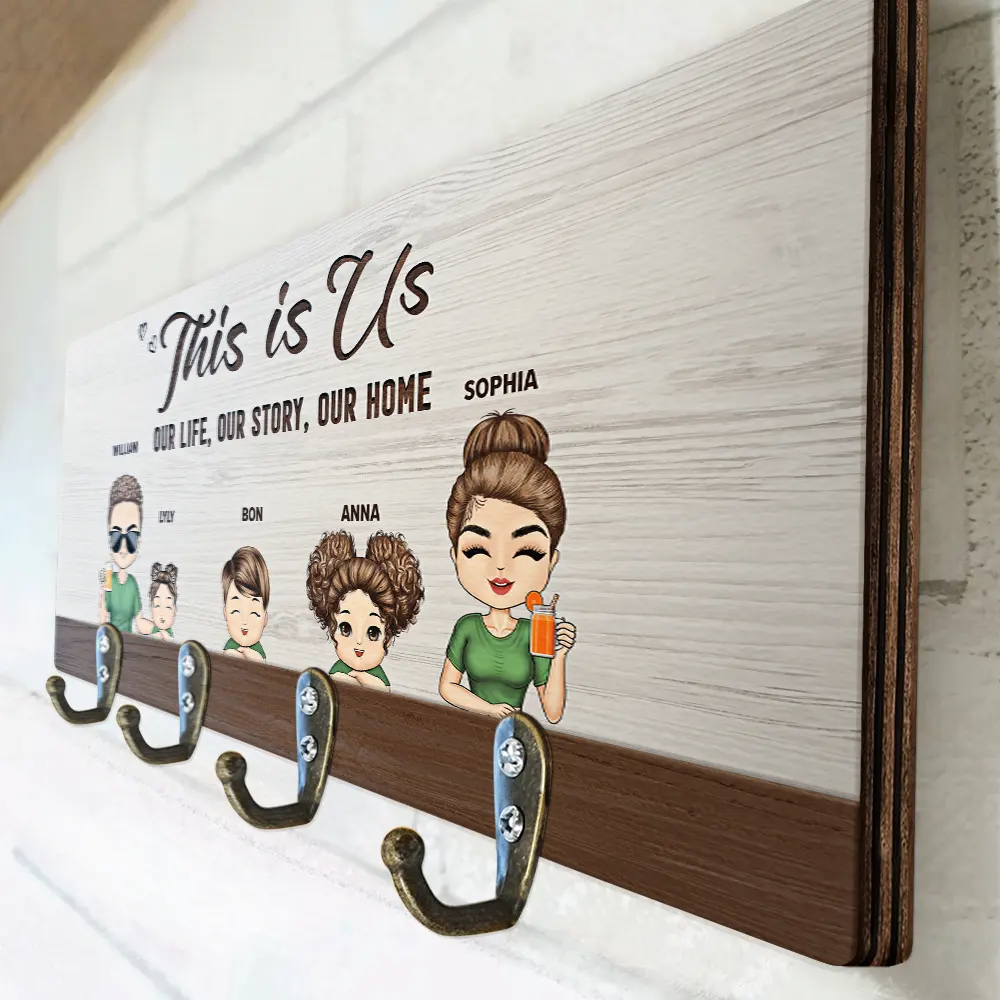 Home Sweet Home Chibi Family - Personalized Wood Key Holder - Image 3