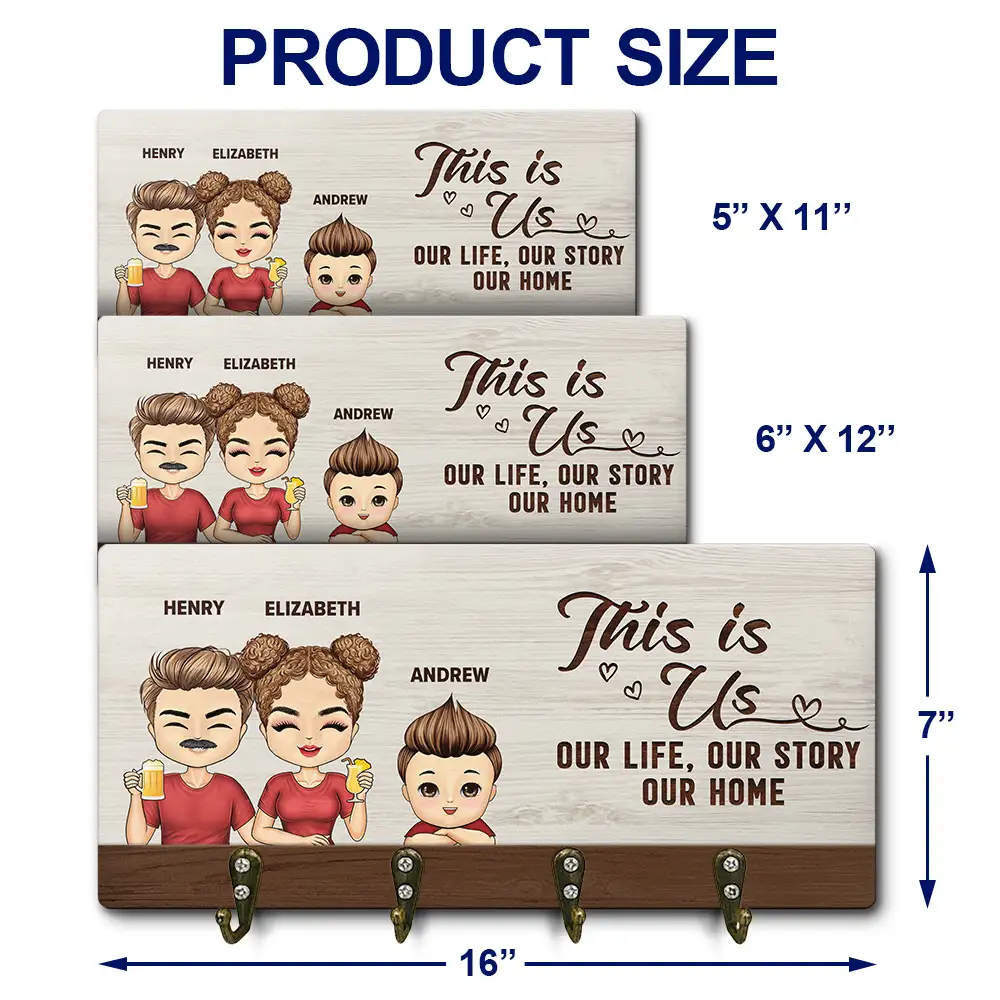 Home Sweet Home Chibi Family - Personalized Wood Key Holder - Image 4