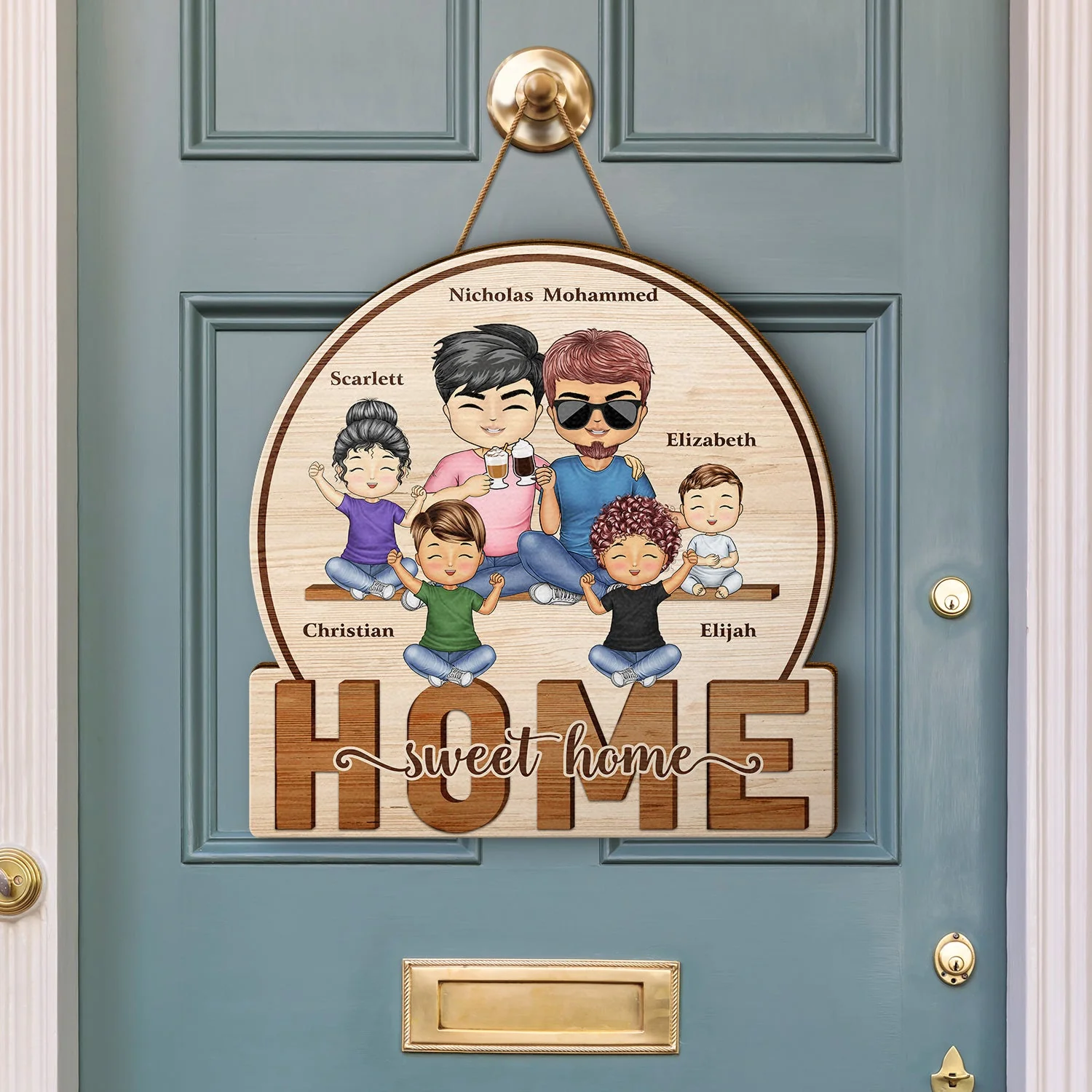 Home Sweet Home Couple Parents And Kids - Gift For Family - Personalized Custom Shaped Wood Sign - Image 3