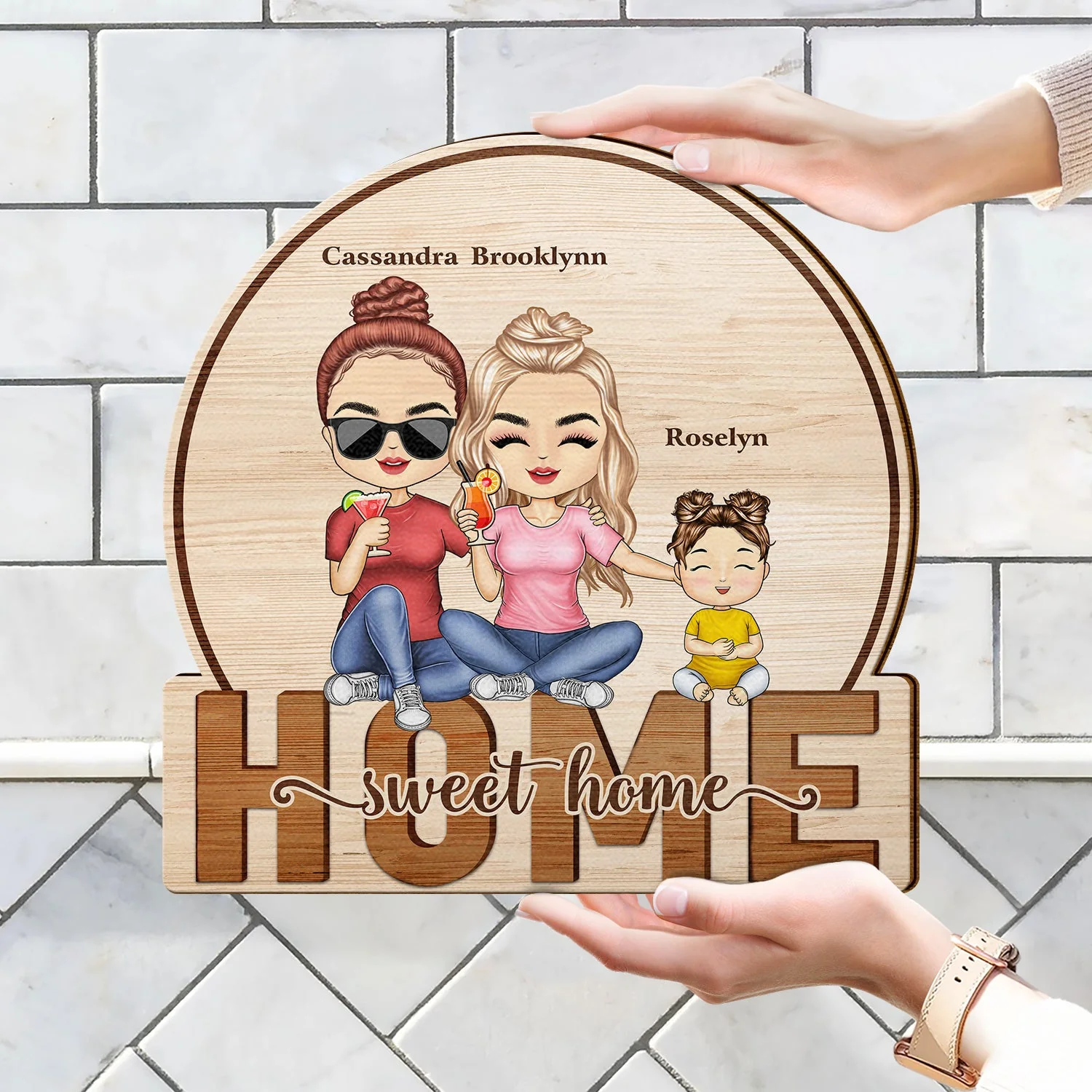Home Sweet Home Couple Parents And Kids - Gift For Family - Personalized Custom Shaped Wood Sign - Image 4