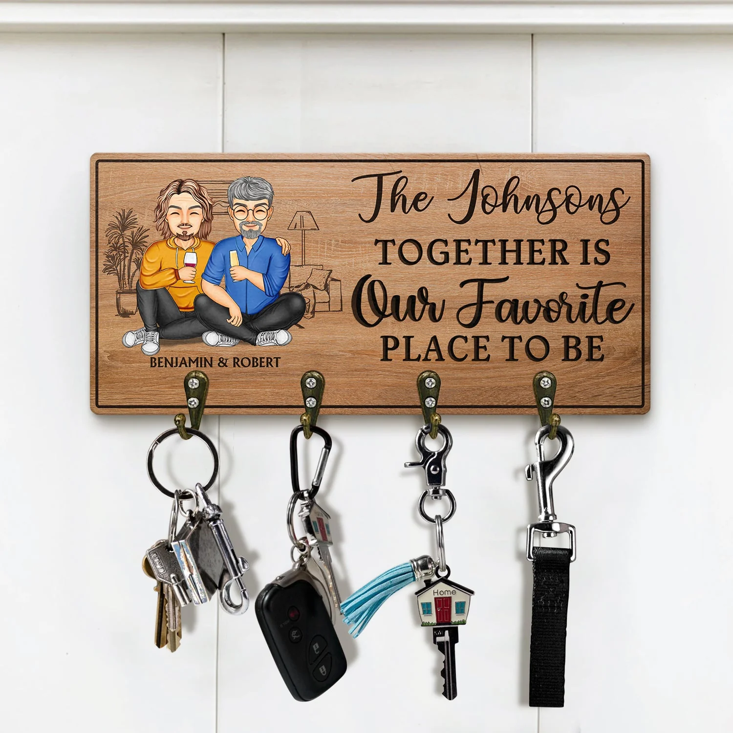 Home Sweet Home Family - Anniversary, Home Decor Gift For Spouse, Lover, Husband, Wife, Boyfriend, Girlfriend, Couple - Personalized Custom Wood Key Holder - Image 2
