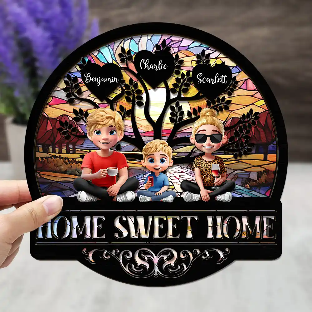 Home Sweet Home Family - Personalized 2-Layered Wooden Plaque With Stand - Image 3