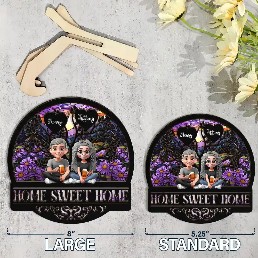 Home Sweet Home Family - Personalized 2-Layered Wooden Plaque With Stand - Image 4