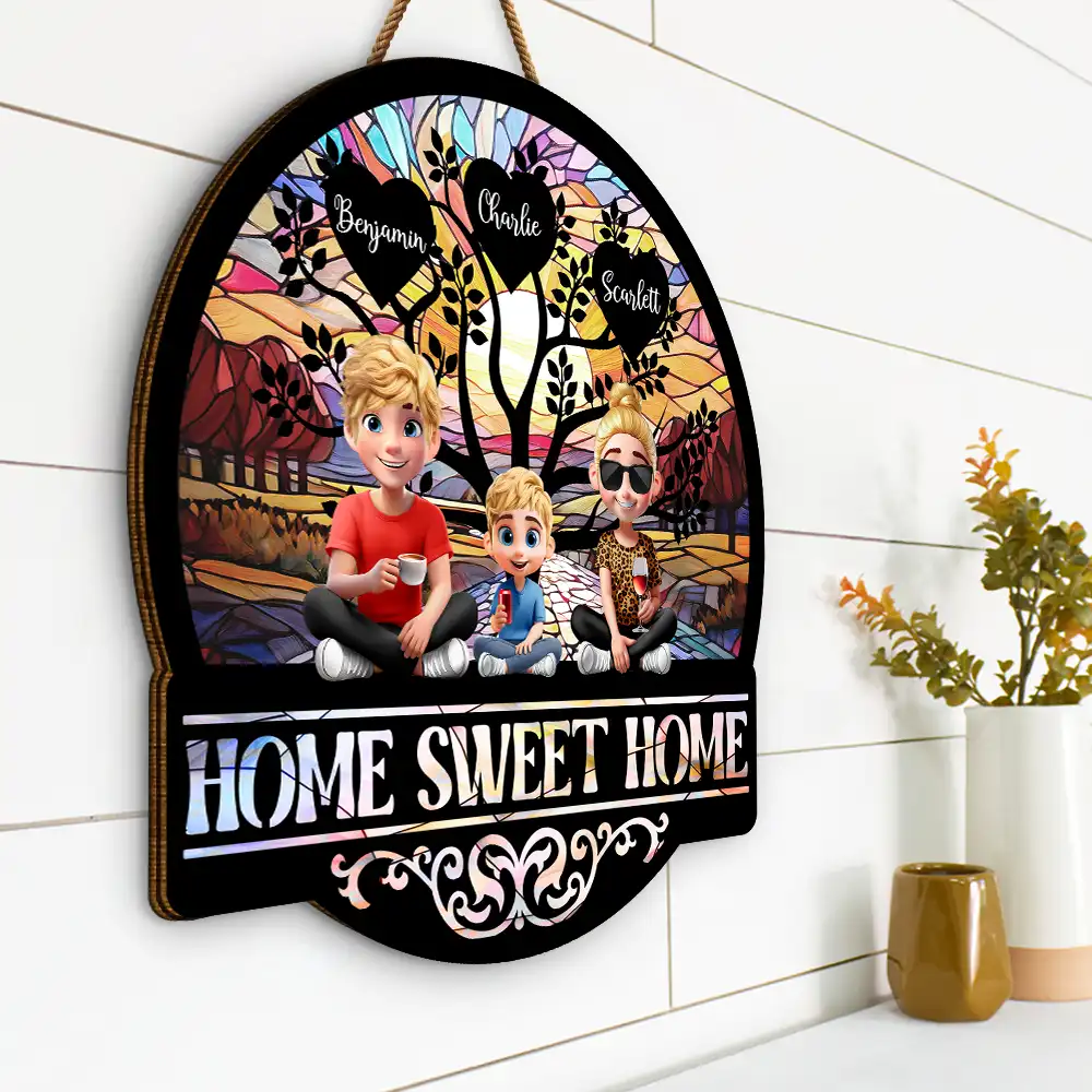 Home Sweet Home Family - Personalized Custom Shaped Wood Sign - Image 2