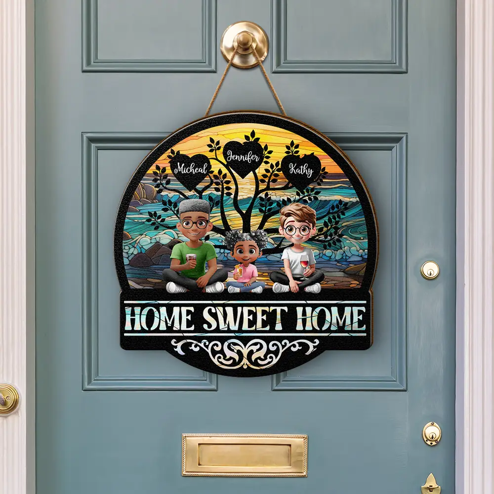 Home Sweet Home Family - Personalized Custom Shaped Wood Sign - Image 3
