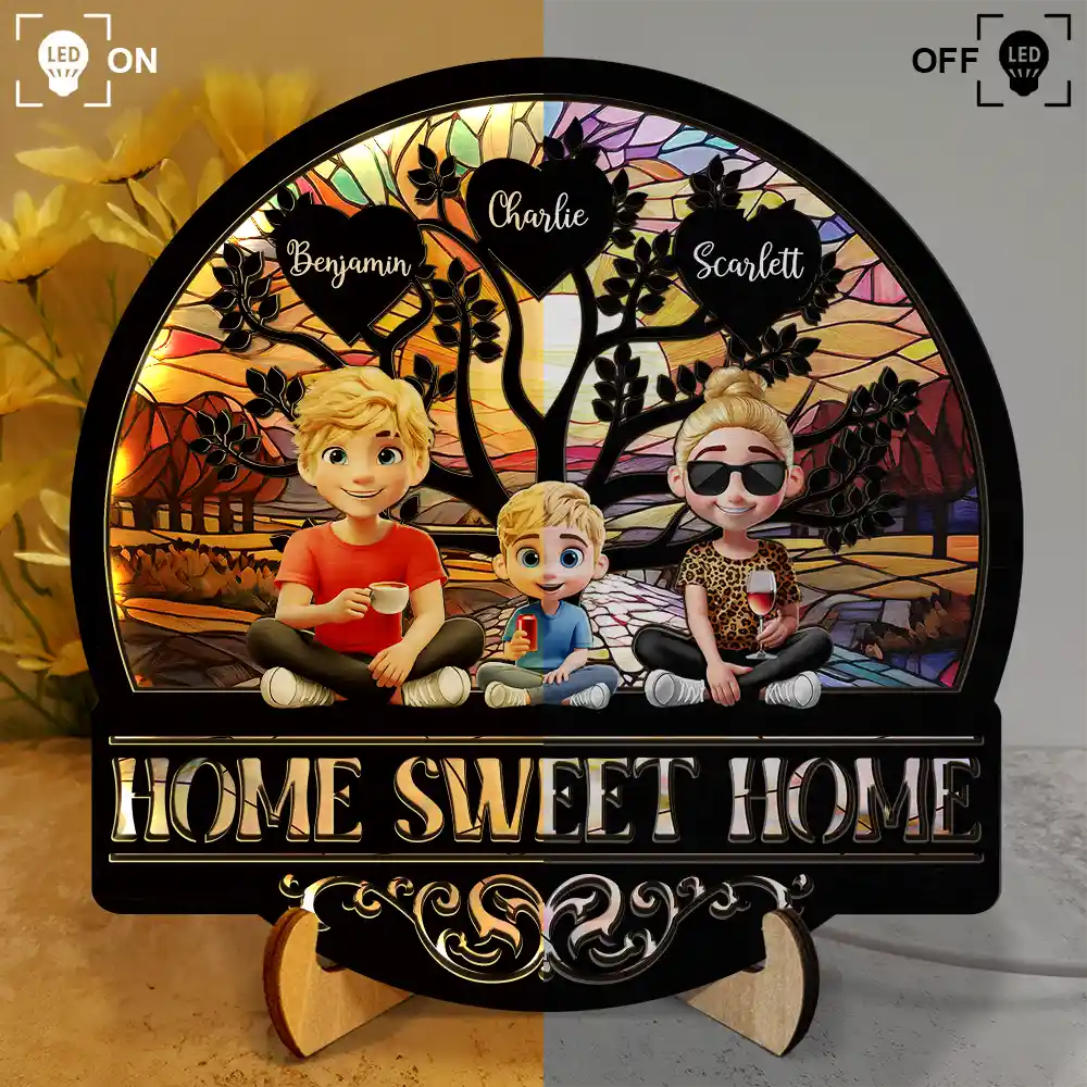 Home Sweet Home Family - Personalized LED Light Wooden Plaque - Image 3
