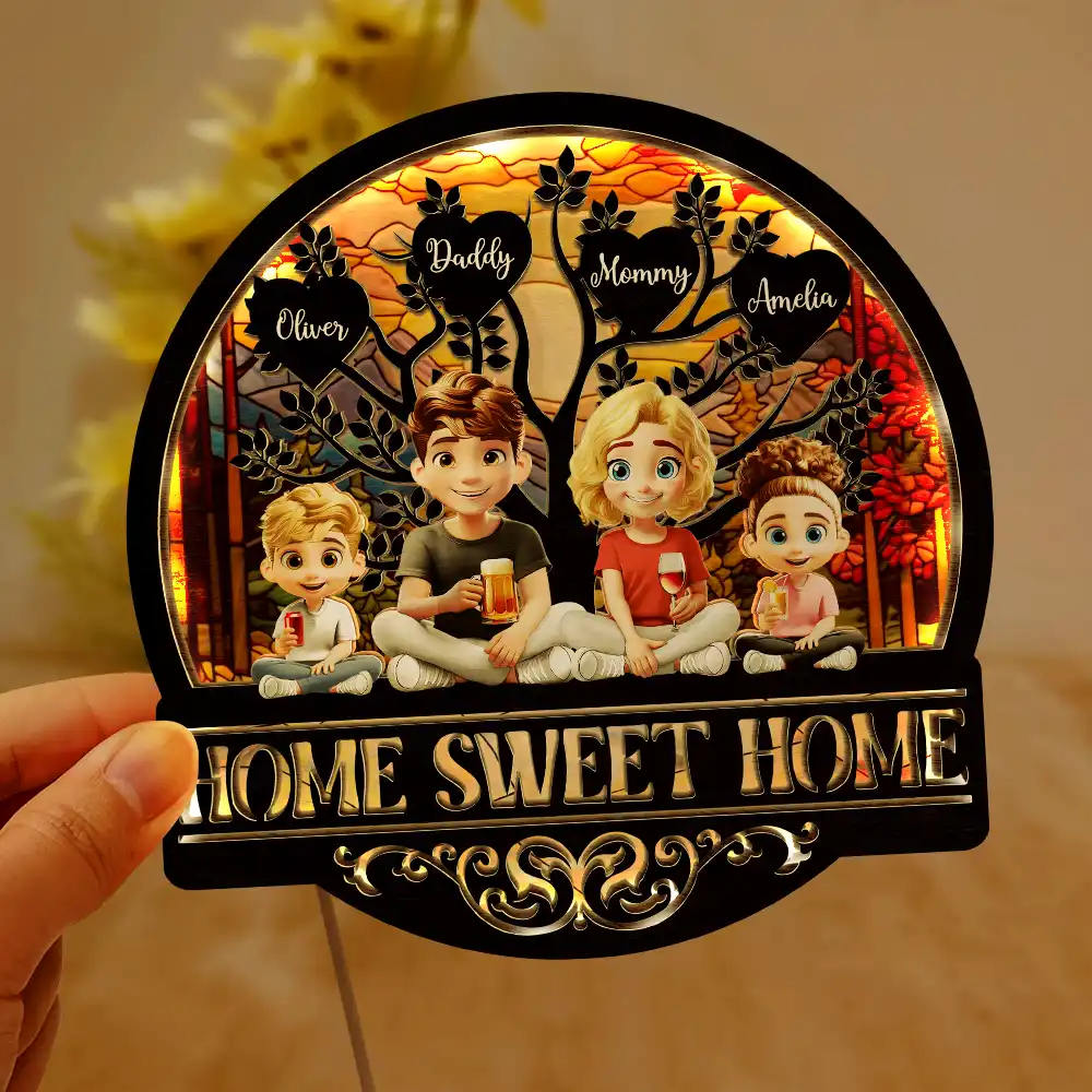 Home Sweet Home Family - Personalized LED Light Wooden Plaque - Image 6