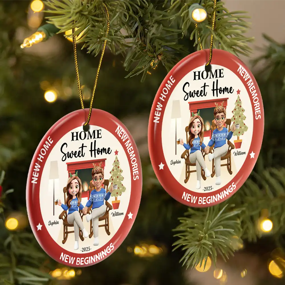 Home Sweet Home - Personalized Circle Ceramic Ornament - Image 2
