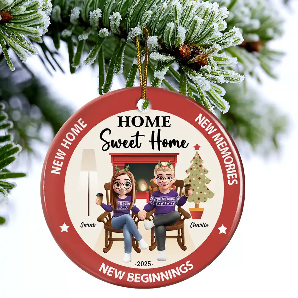 Home Sweet Home - Personalized Circle Ceramic Ornament - Image 4