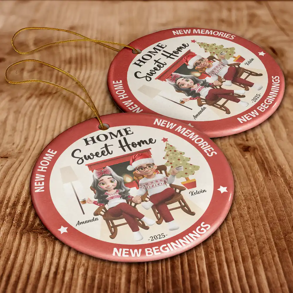 Home Sweet Home - Personalized Circle Ceramic Ornament - Image 6