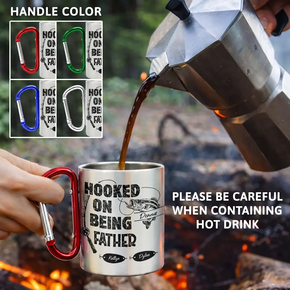 Hooked On Being Grandpa Fishing - Personalized Carabiner Mug - Image 3
