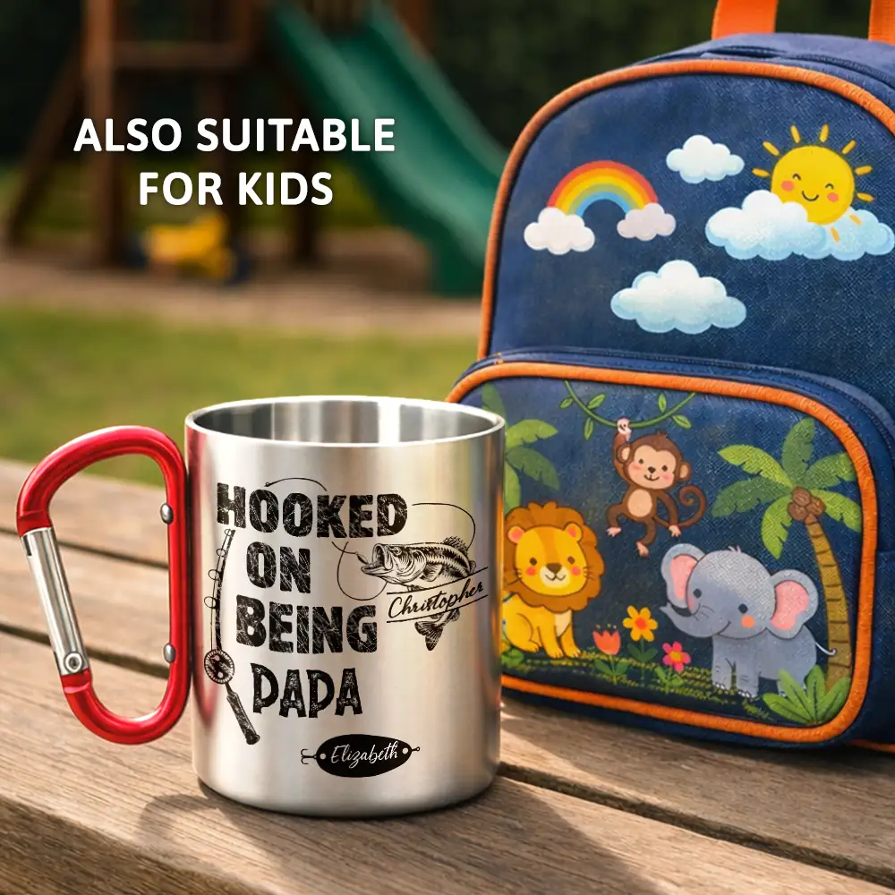 Hooked On Being Grandpa Fishing - Personalized Carabiner Mug - Image 4