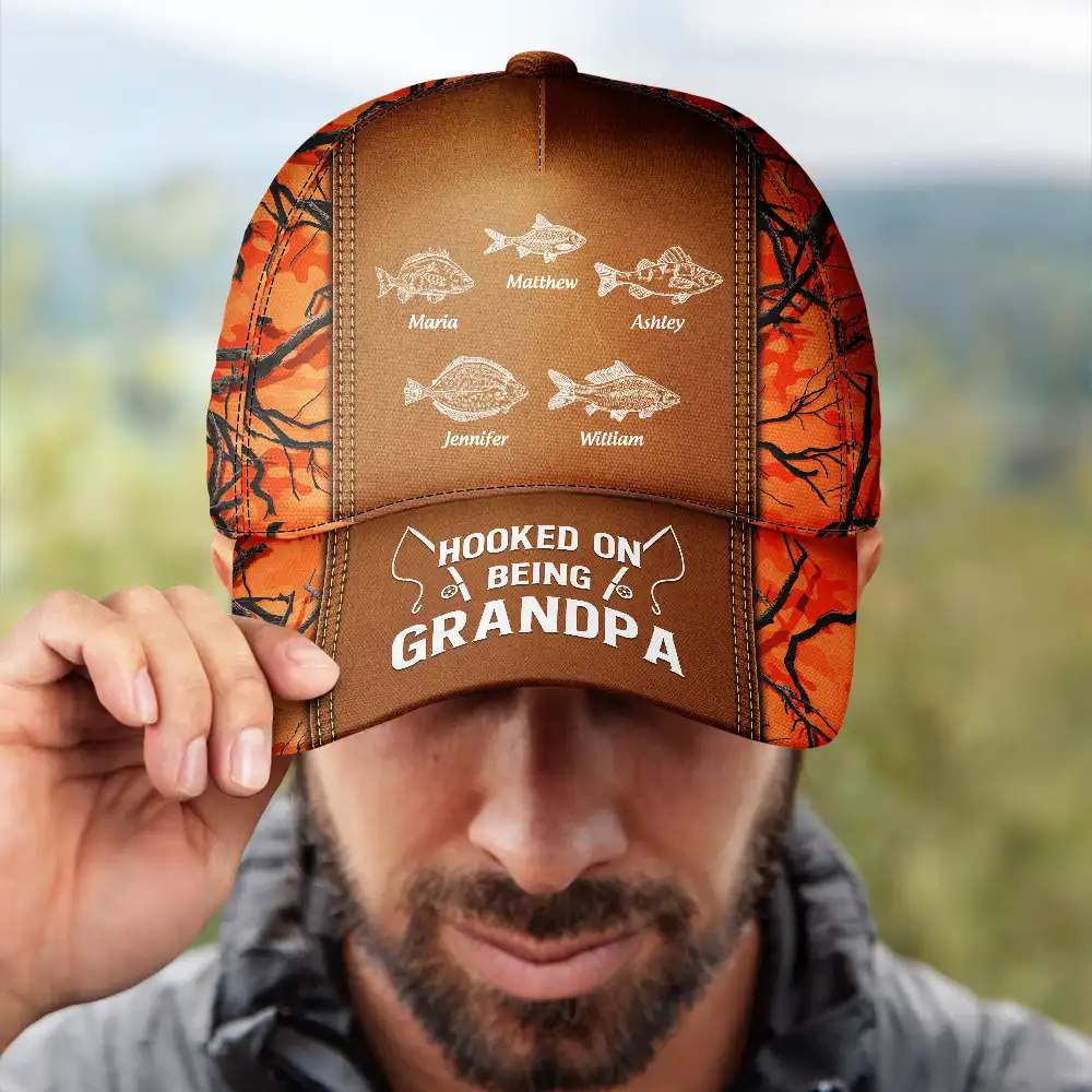 Hooked On Being Grandpa Fishing - Personalized Classic Cap - Image 4