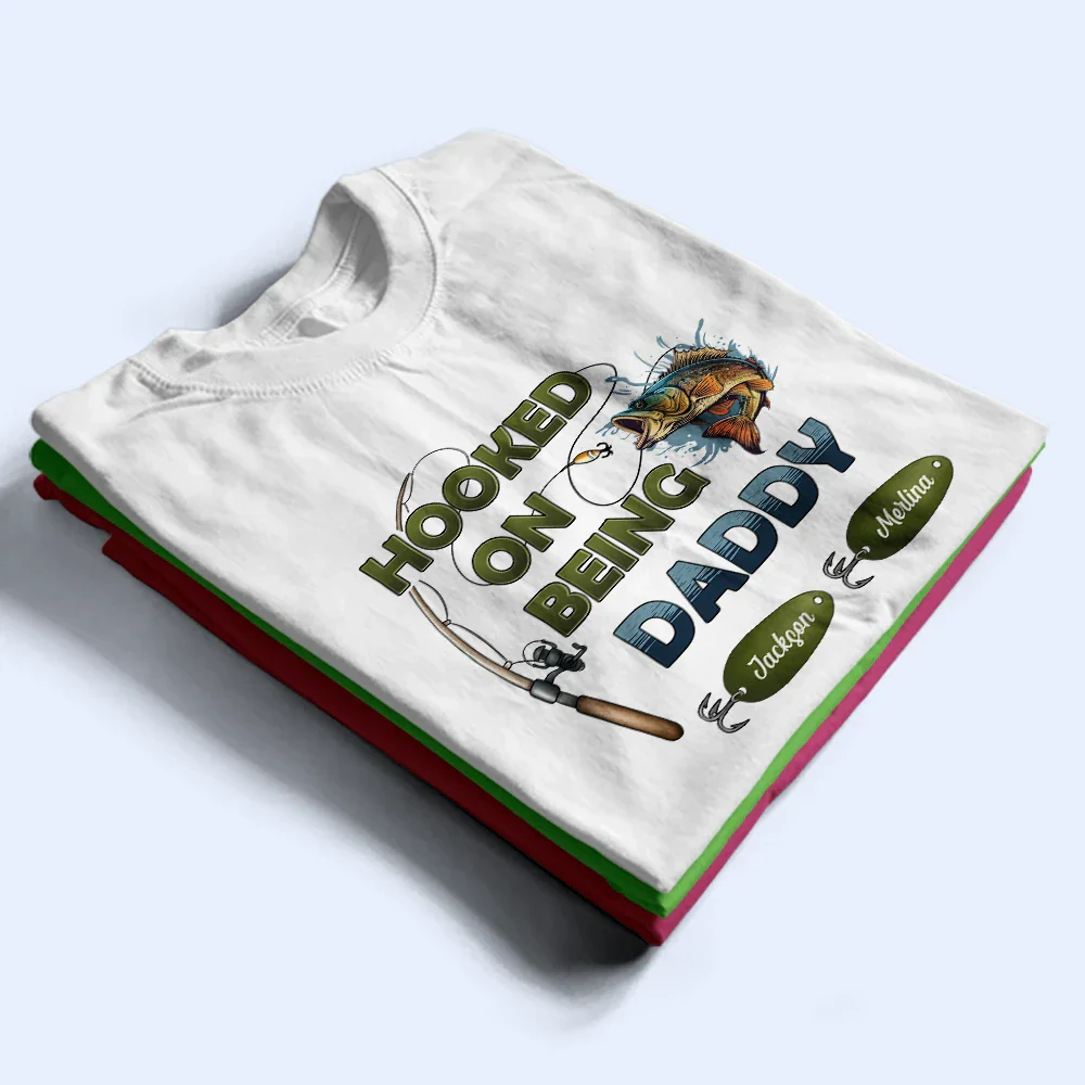 Hooked On Being Papa Fishing - Personalized T Shirt - Image 2