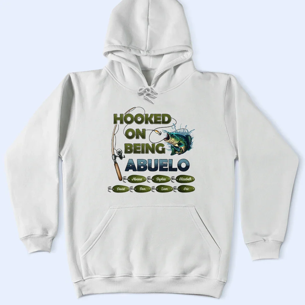 Hooked On Being Papa Fishing - Personalized T Shirt - Image 4