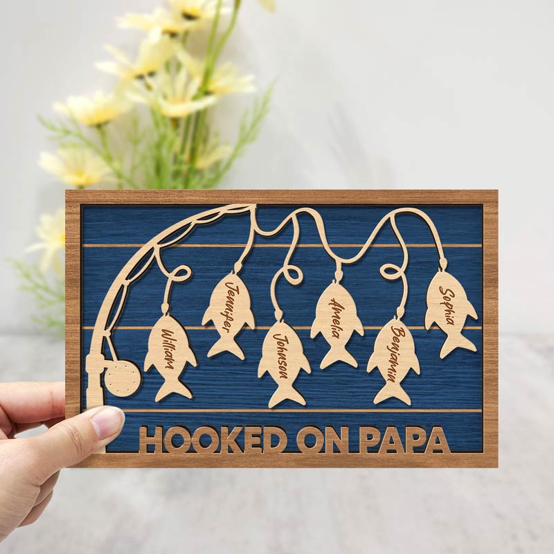 Hooked On Dad Grandpa - Gift For Father, Grandfather - Personalized 2-Layered Wooden Plaque With Stand - Image 3