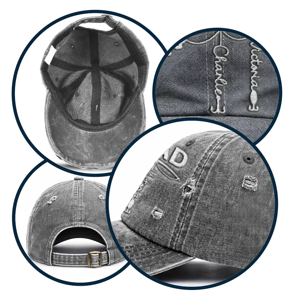 Hooked On Dad Grandpa - Personalized Embroidered Distressed Cap - Image 5