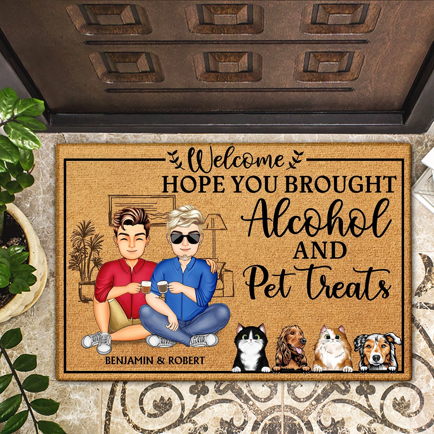 Hope You Brought Alcohol And Dog Cat Treats - Gift For Family, Couple, Pet Lovers - Personalized Custom Doormat - Image 2