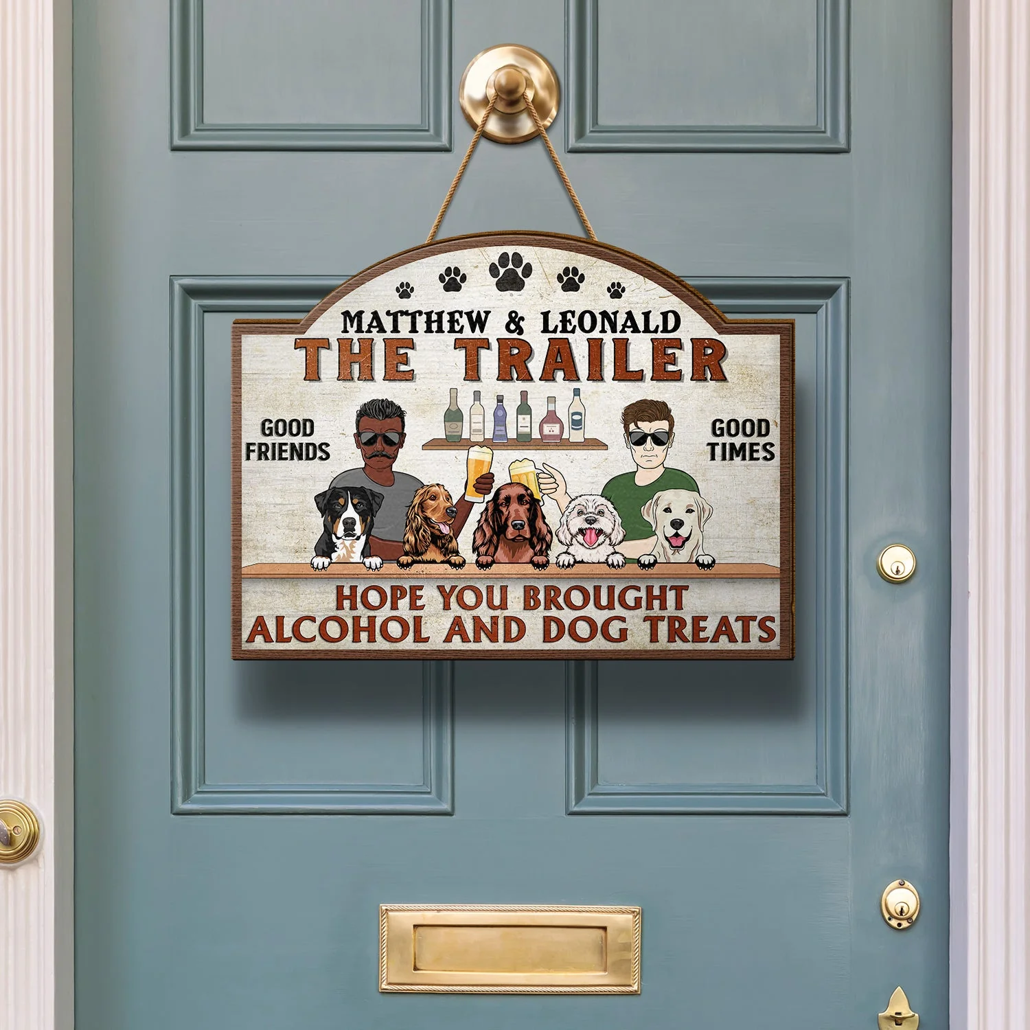Hope You Brought Alcohol And Dog Treats Couple Husband Wife - Backyard Sign - Personalized Custom Shaped Wood Sign - Image 3
