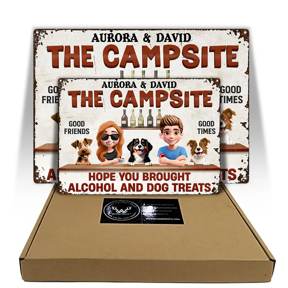 Hope You Brought Alcohol And Dog Treats Couple - Personalized Classic Metal Signs - Image 5